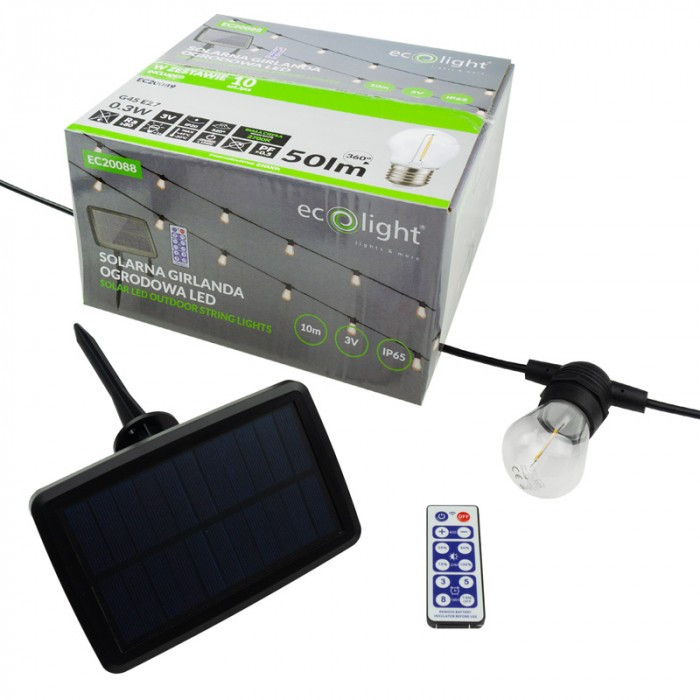 Solarna Girlanda LED 10m  10 x G45 E27 0.3W 2700K Pilot Ecolight EC20088