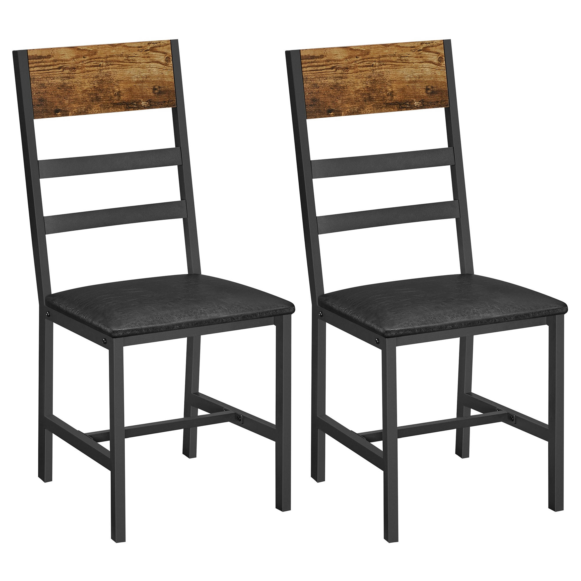 - Chaise rembourrée mousse acier effet bois marron rustique noir