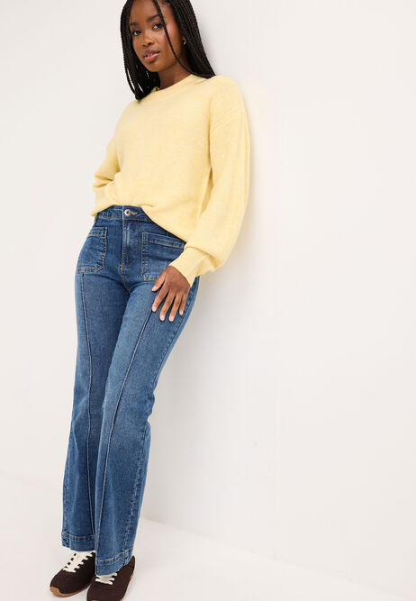Womens Light Yellow Relaxed Crew Neck Jumper