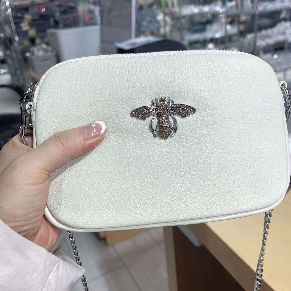 PEACH ACCESSORIES Crystal Leather Bee Bag