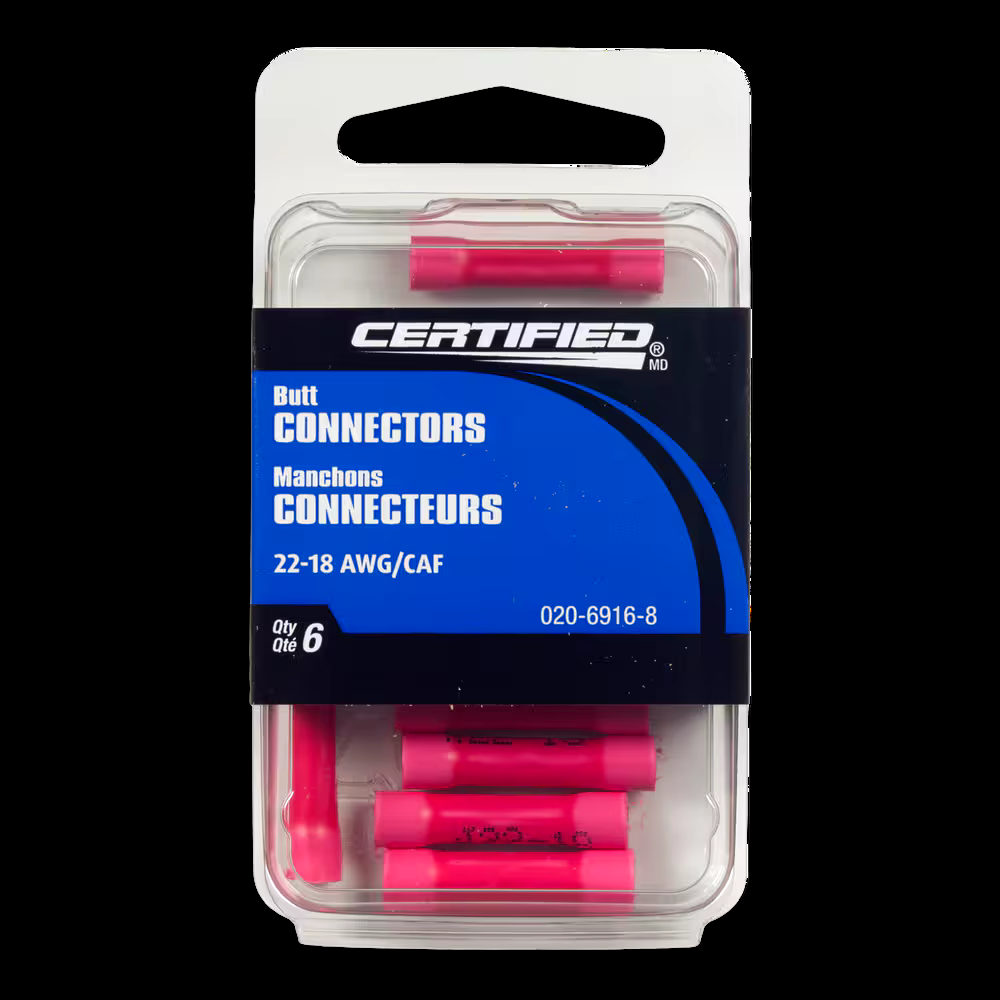 MotoMaster 22-18 AWG Automotive Butt Connector, 6-pk