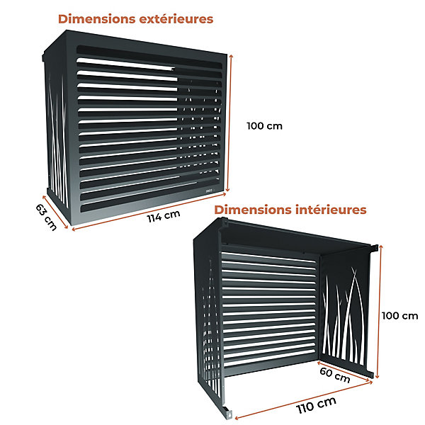 DECOAIRCO - Cache climatiseur extérieur métal - Cache clim, pompe à chaleur, protection groupe extérieur -Taille L - Anthracite