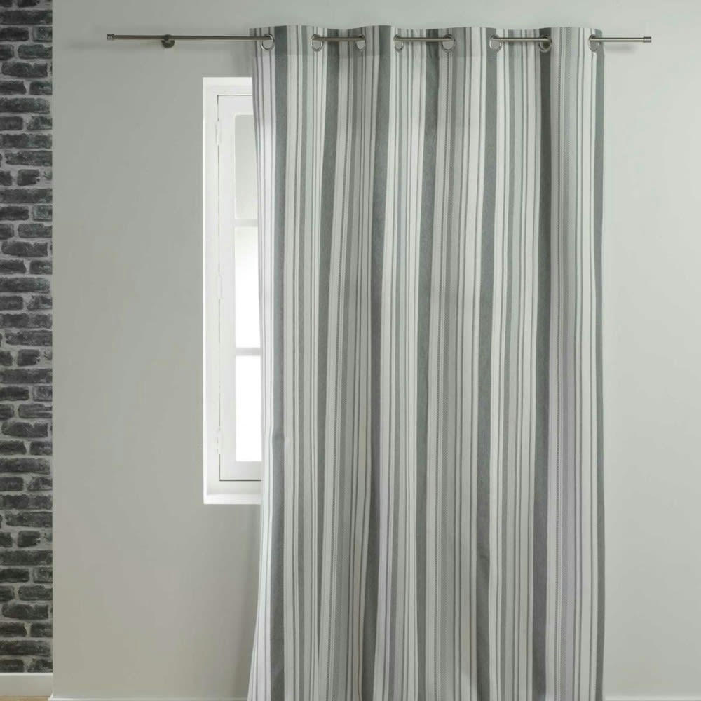 SANTORIN - Rideau polycoton gris et blanc 140x240cm
