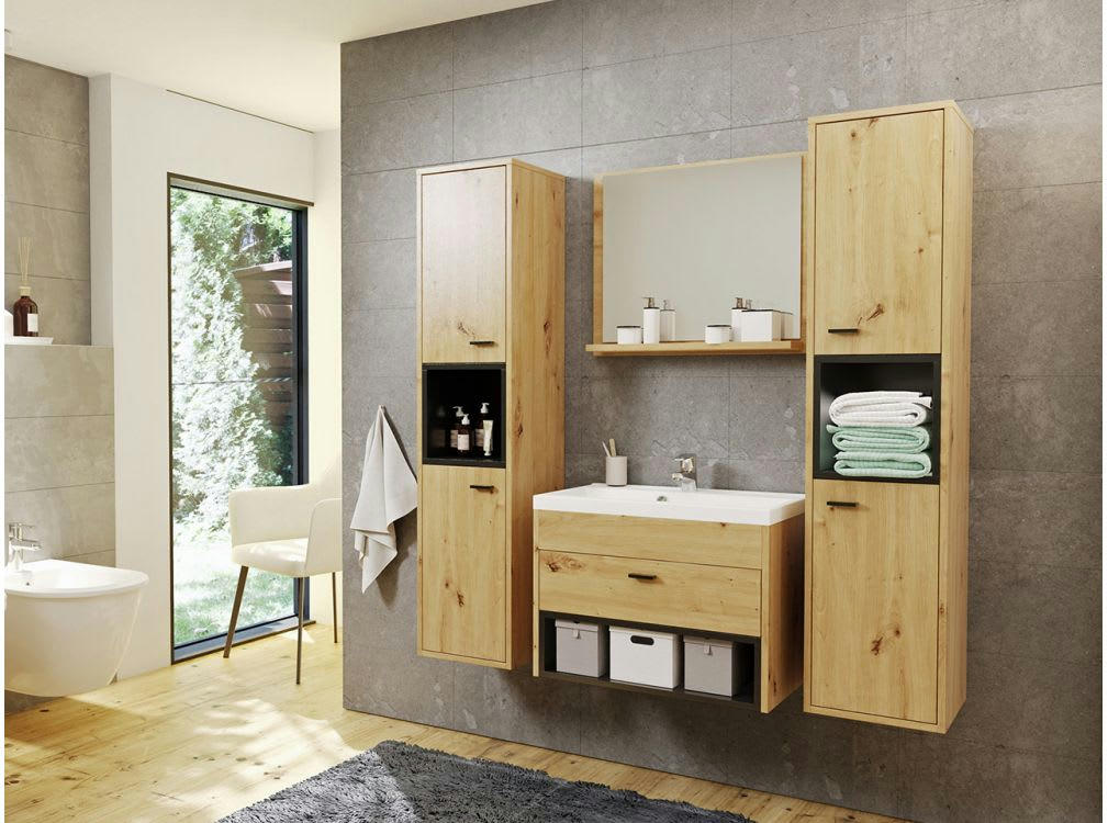 OLAF - Ensemble de salle de bain avec 2 colonne et 1 miroir