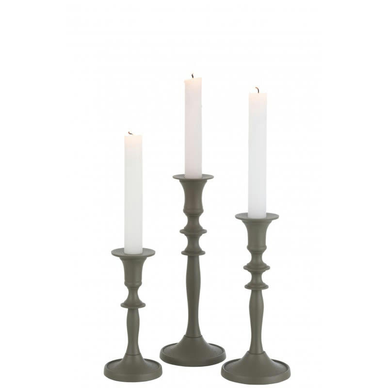 CLASSIQUE - Set de 3 bougeoirs classiques alu vert H15cm
