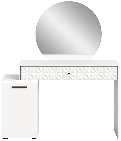 Kai - Coiffeuse (L/H/P : 117x138x42 cm) en mélaminé blanc et blanc brillant