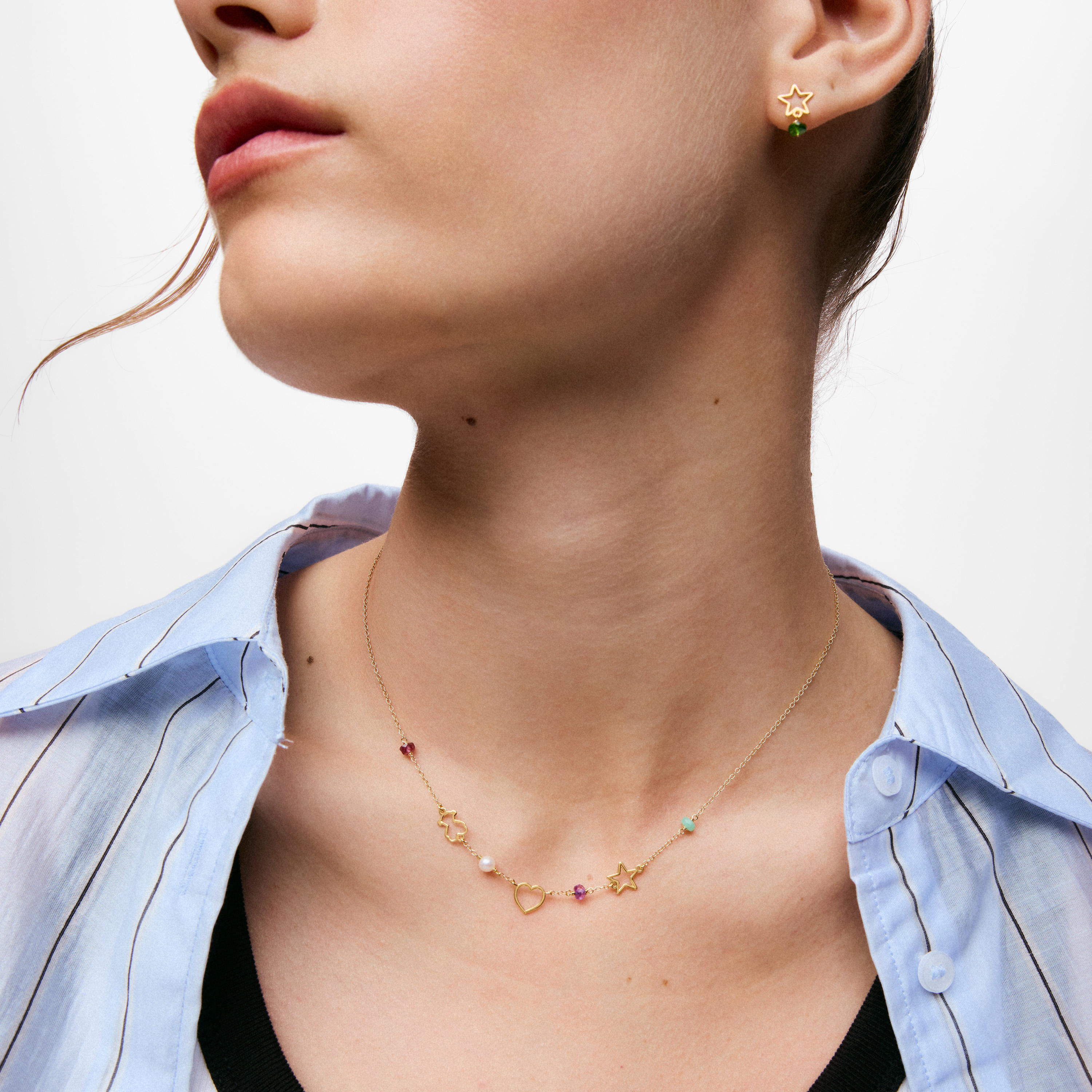 Collar motivos de oro 9 kt y gemas Silueta