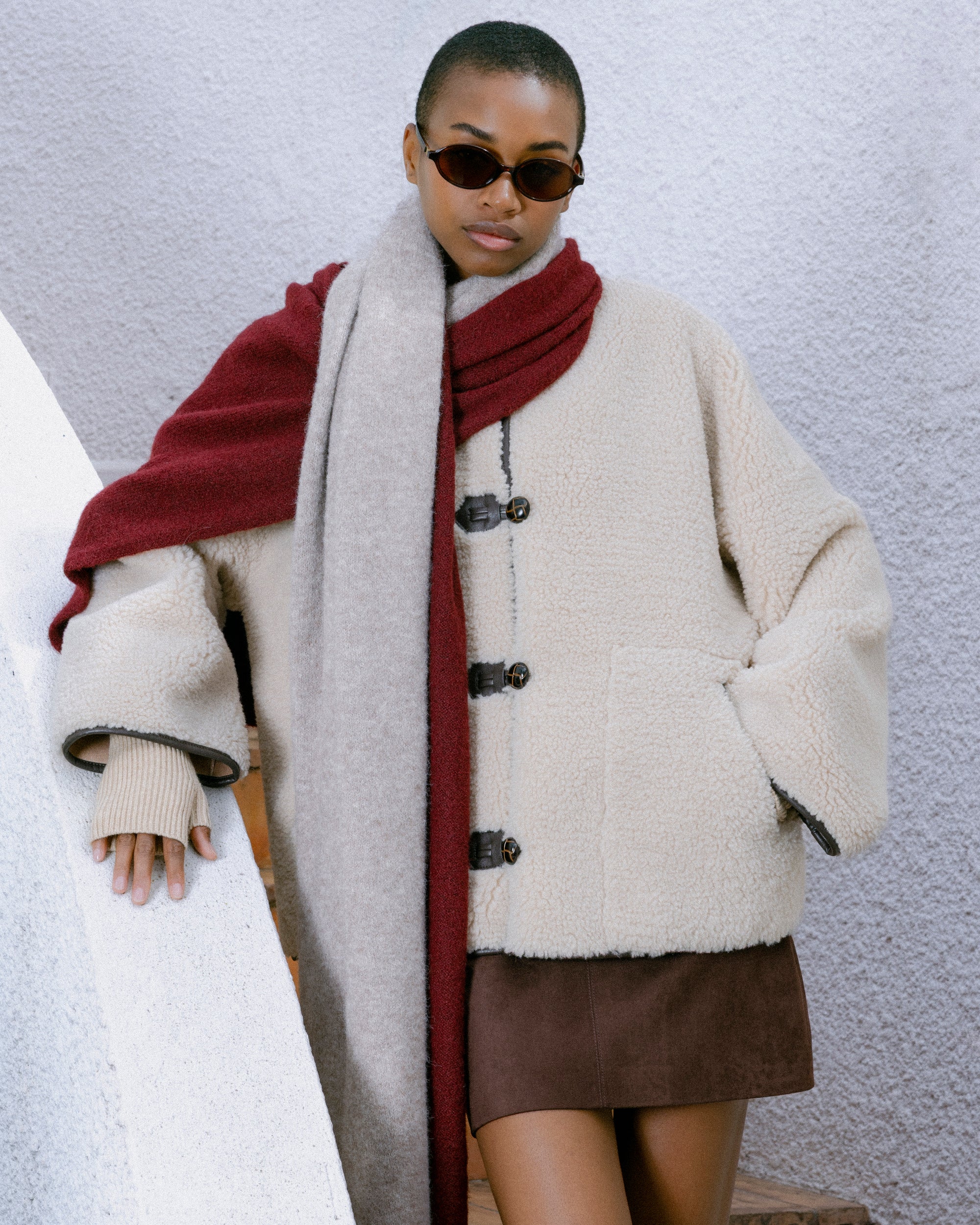 Manteau oversize en shearling ecru Simon