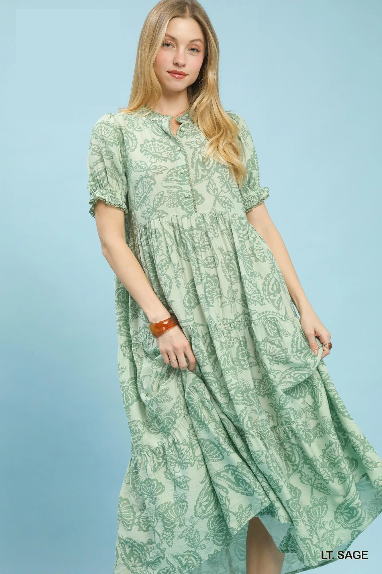 Paisley Print Tiered Midi Dress