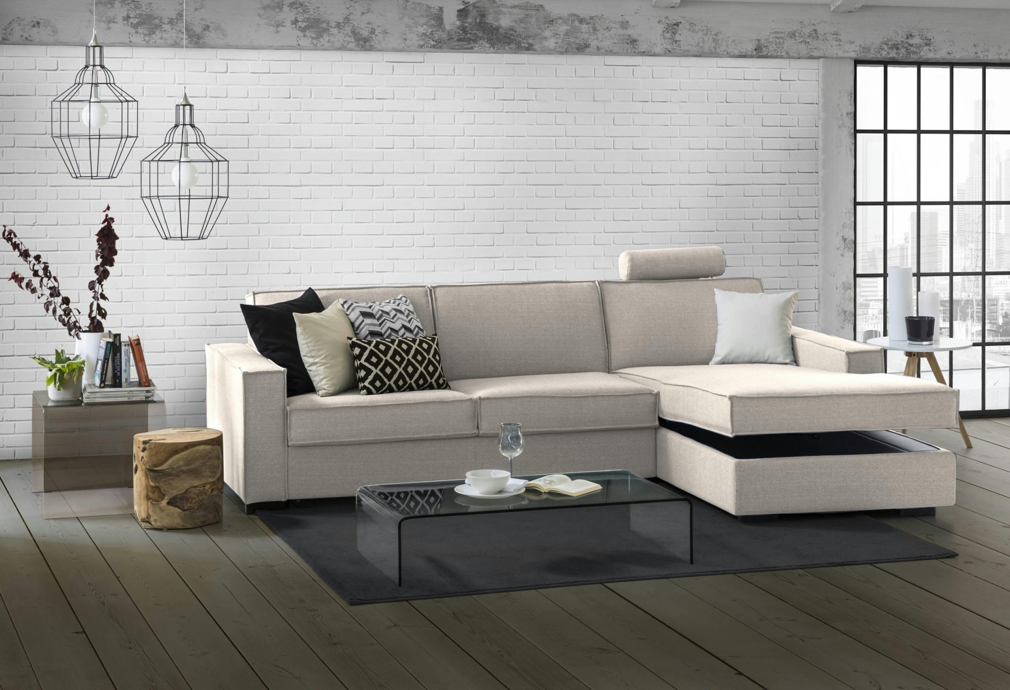 DFABBIA - Canapé d'angle en tissu gris taupe