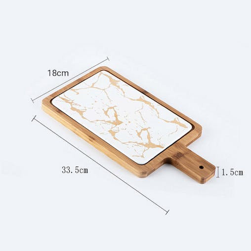 SOGA 33.5cm White Square Wooden Serving Tray Slate Steak Serving Platter Chopping Board Paddle Home Decor