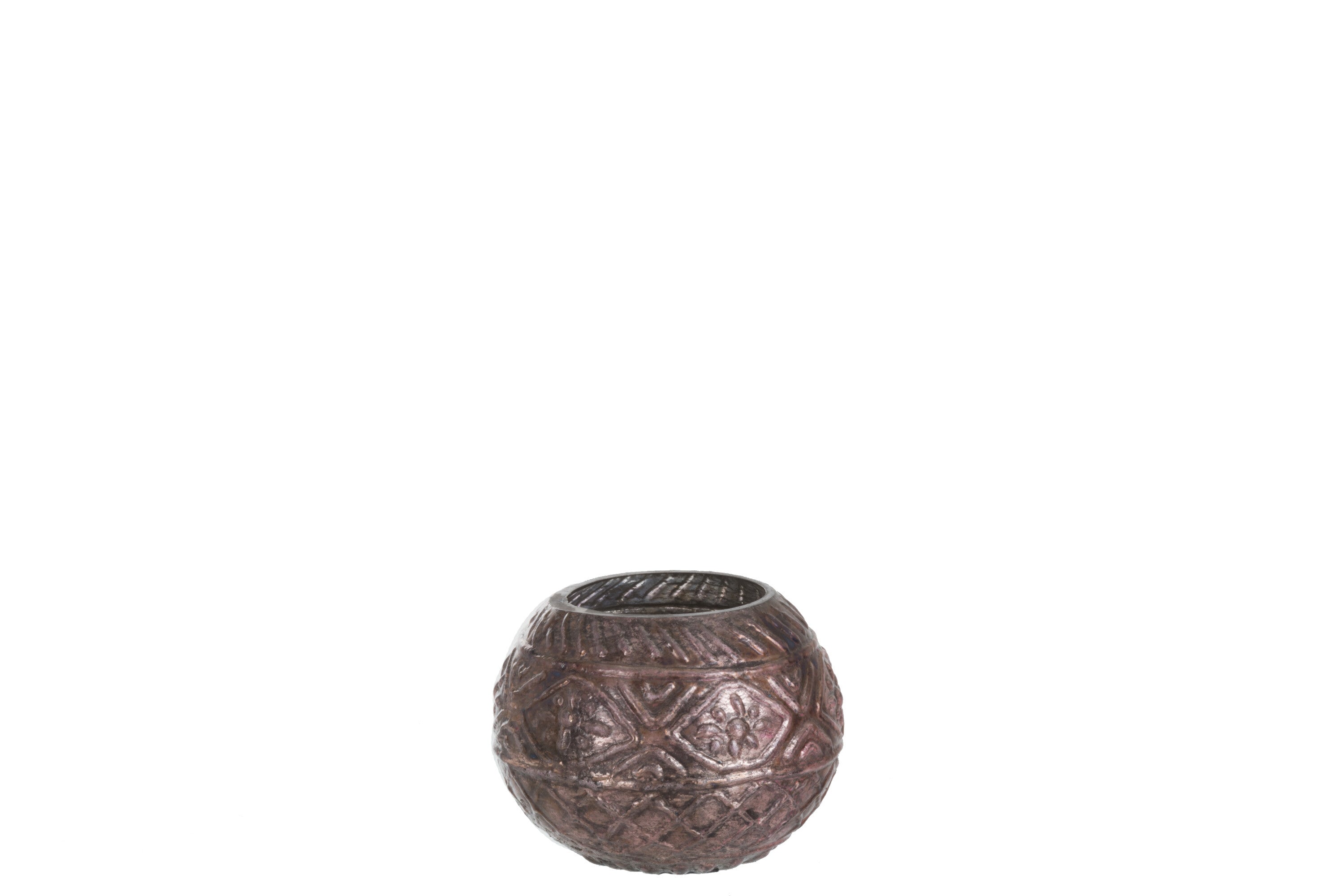 J-Line windlicht Bal Boho - glas - grijs - 6 stuks