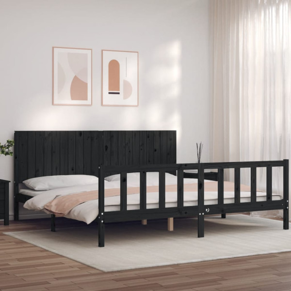 Rama łóżka z wezgłowiem czarna 200x200 cm lite drewno