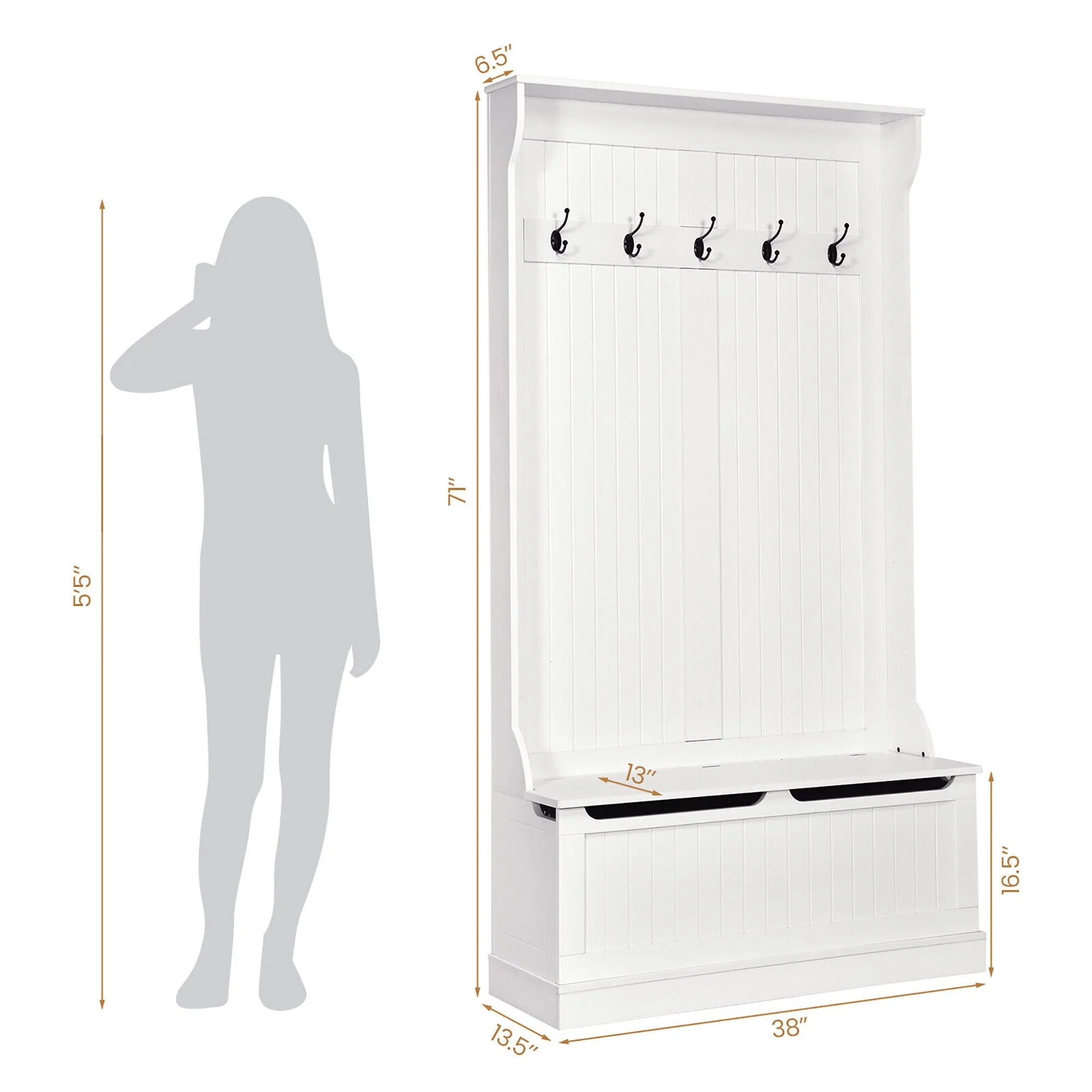 Gymax 3-in-1 Entryway Hall Tree Storage Bench w/ Coat Racks & Shoe