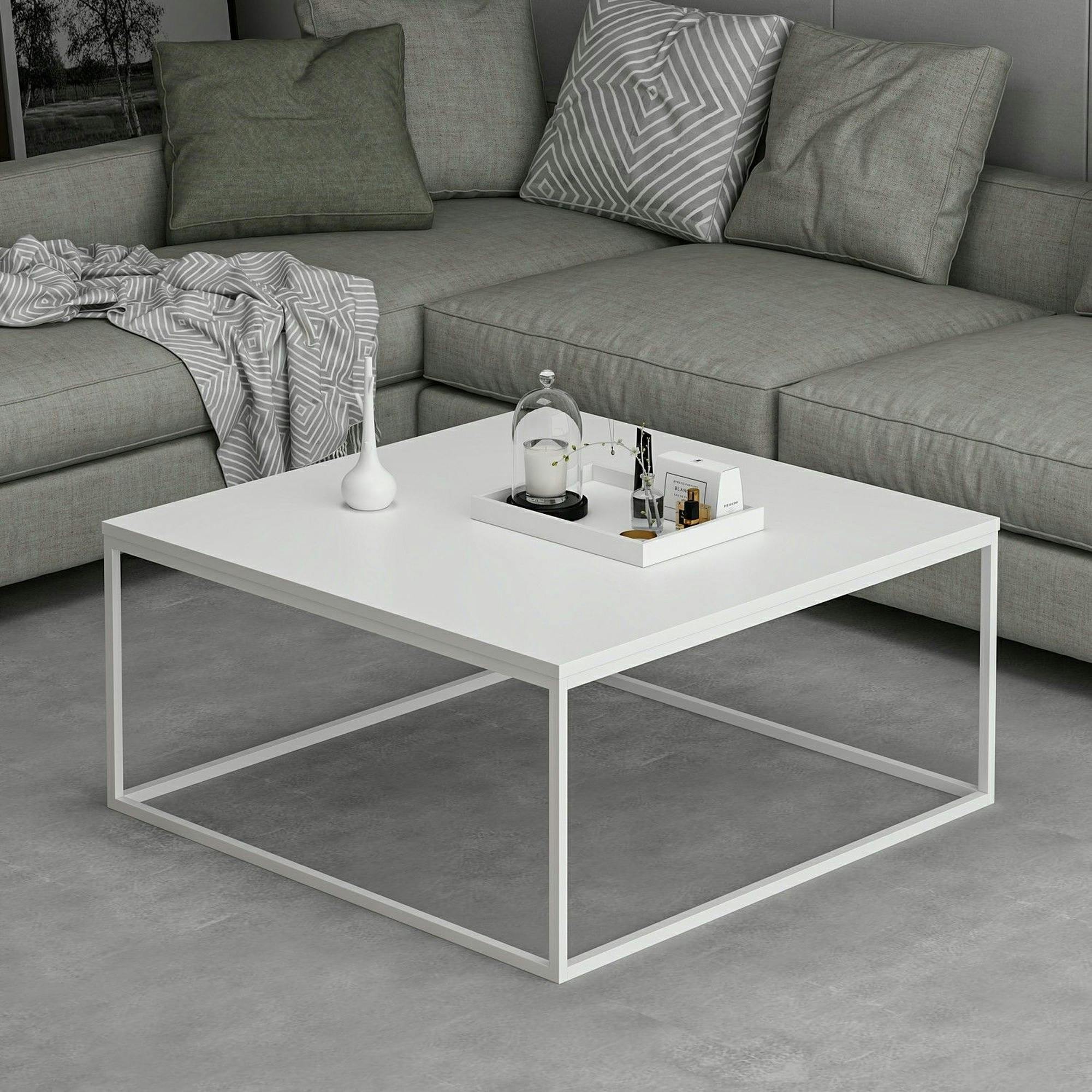 Table basse blanche carrée - style minimaliste JENA