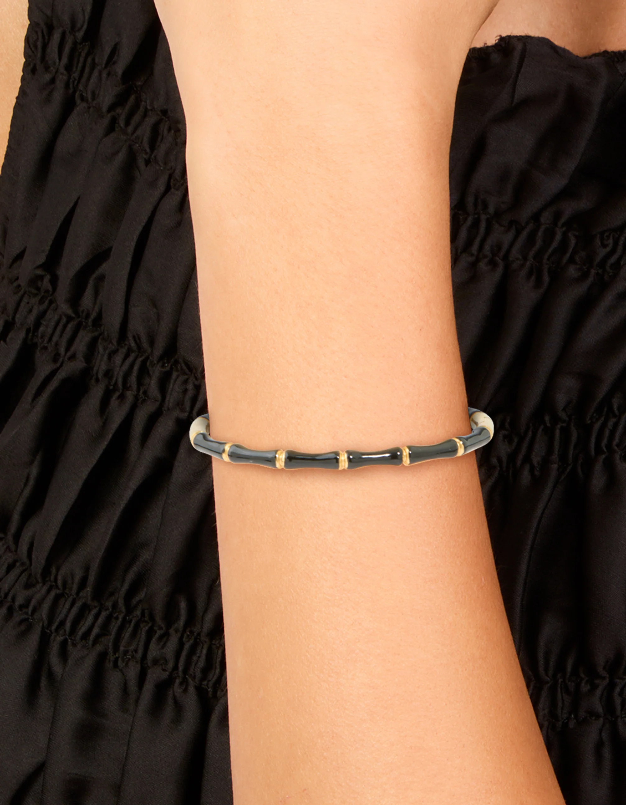 Waterproof Gold Plated Stainless Steel Black Enamel Bamboo Bangle
