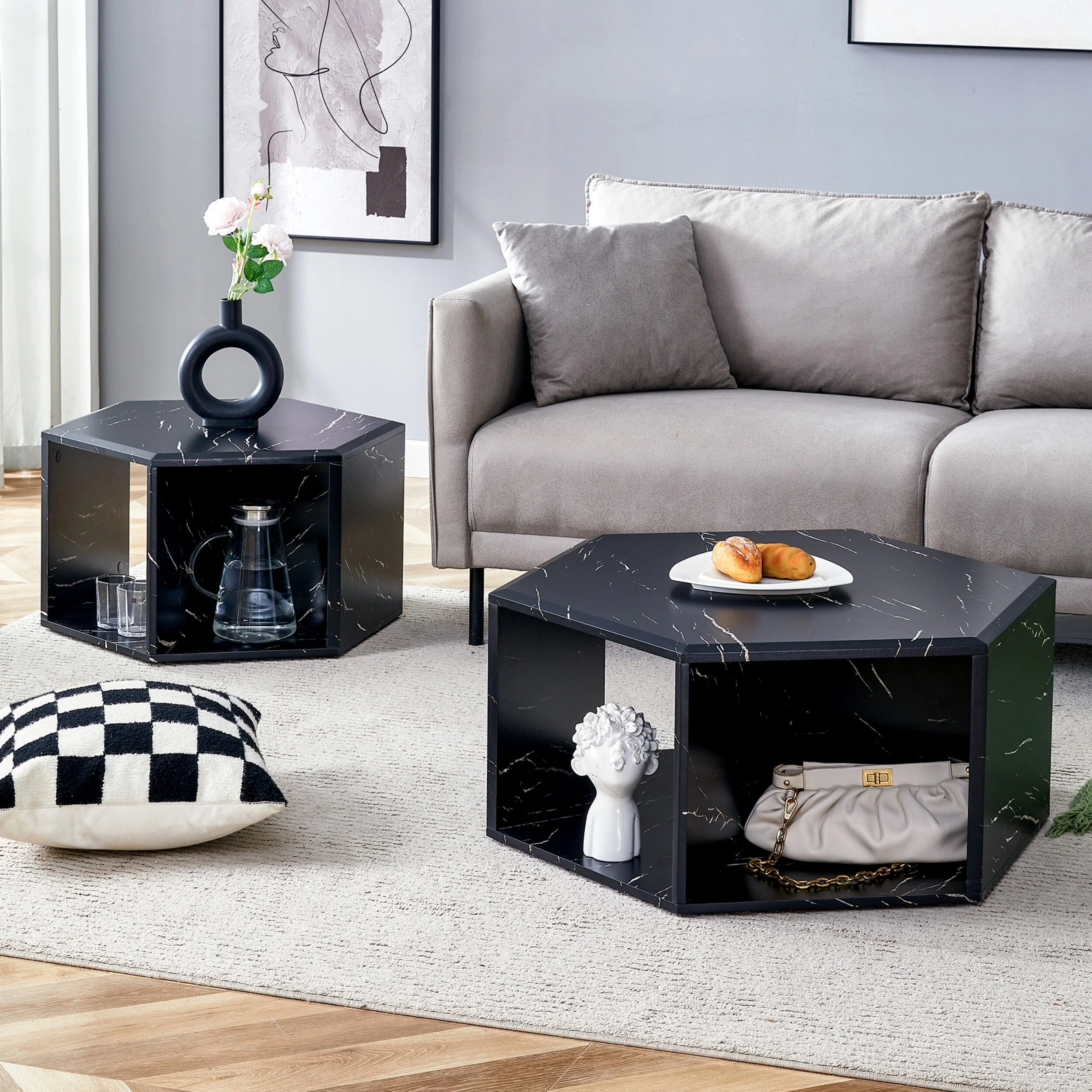 Hexagonal Porous Design Coffee Table Set