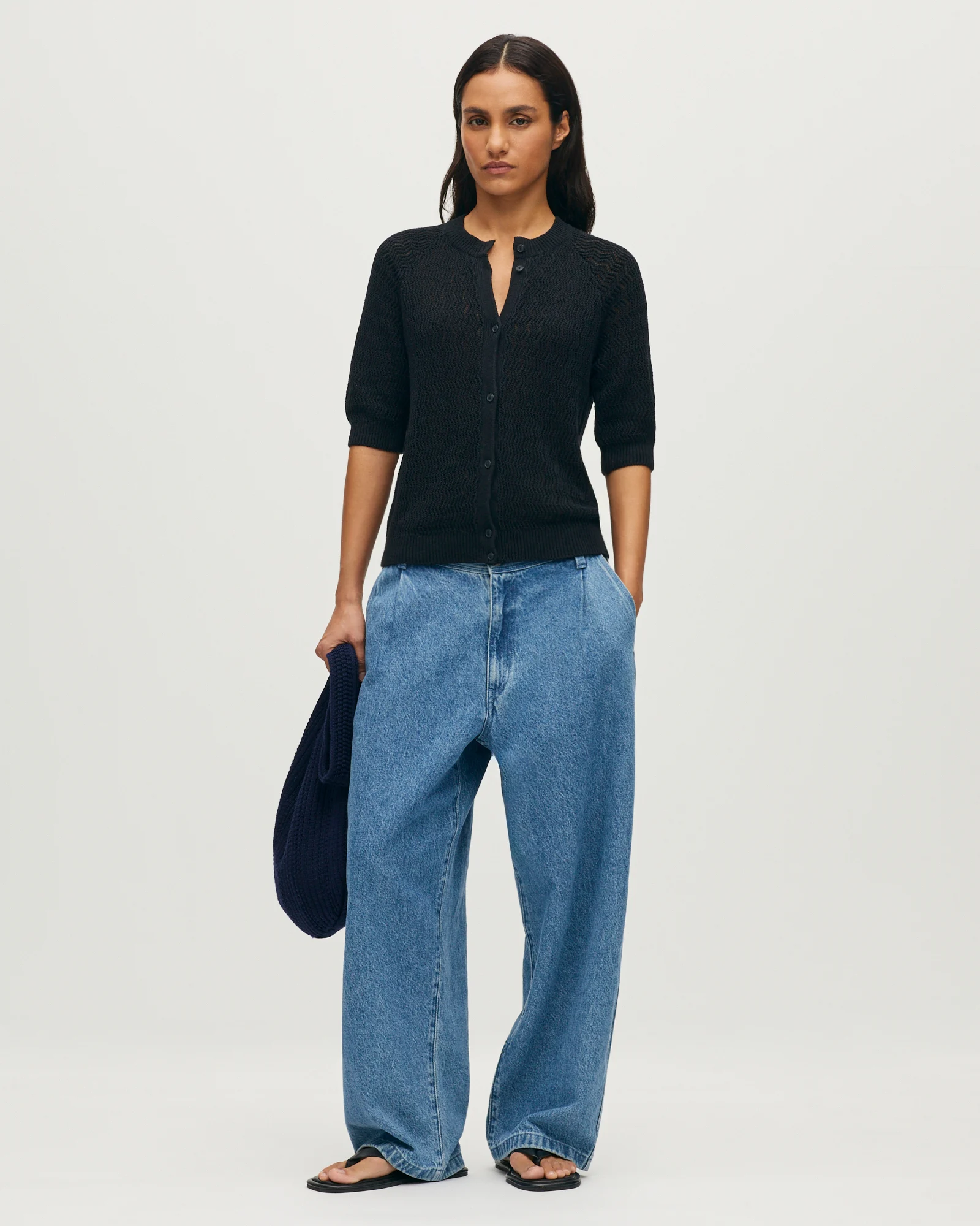 Cardigan manches courtes en lin