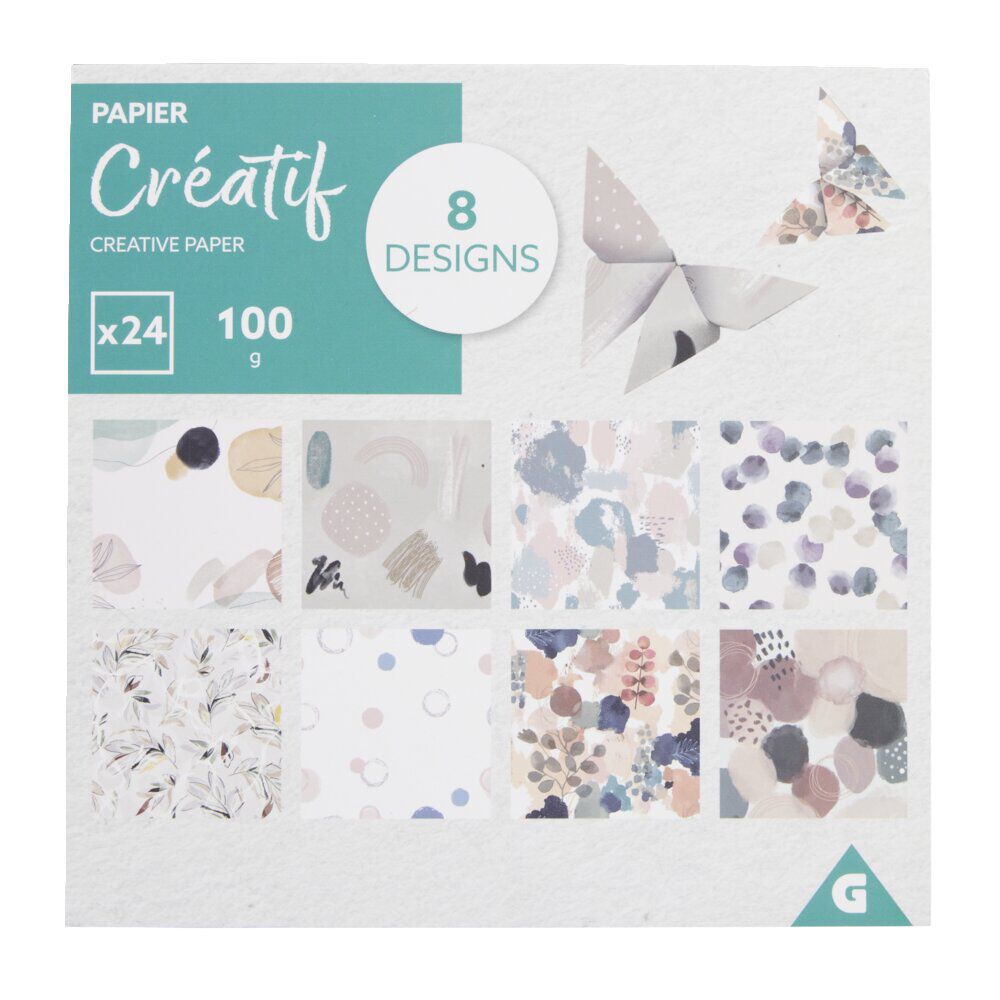 Feuilles de papier créatif 8 designs 24 pages L15x15cm