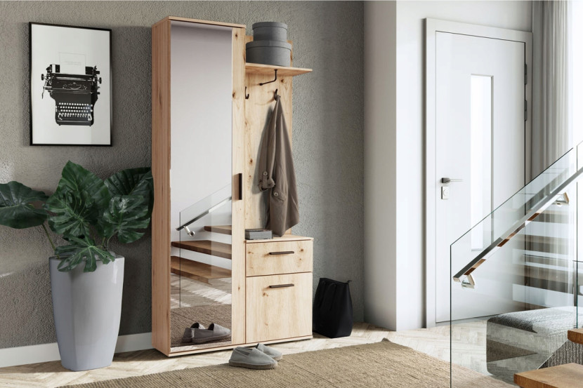 Dąb Artisan PRZEDPOKÓJ Z LUSTREM Szafkami I Wieszakami LUX
