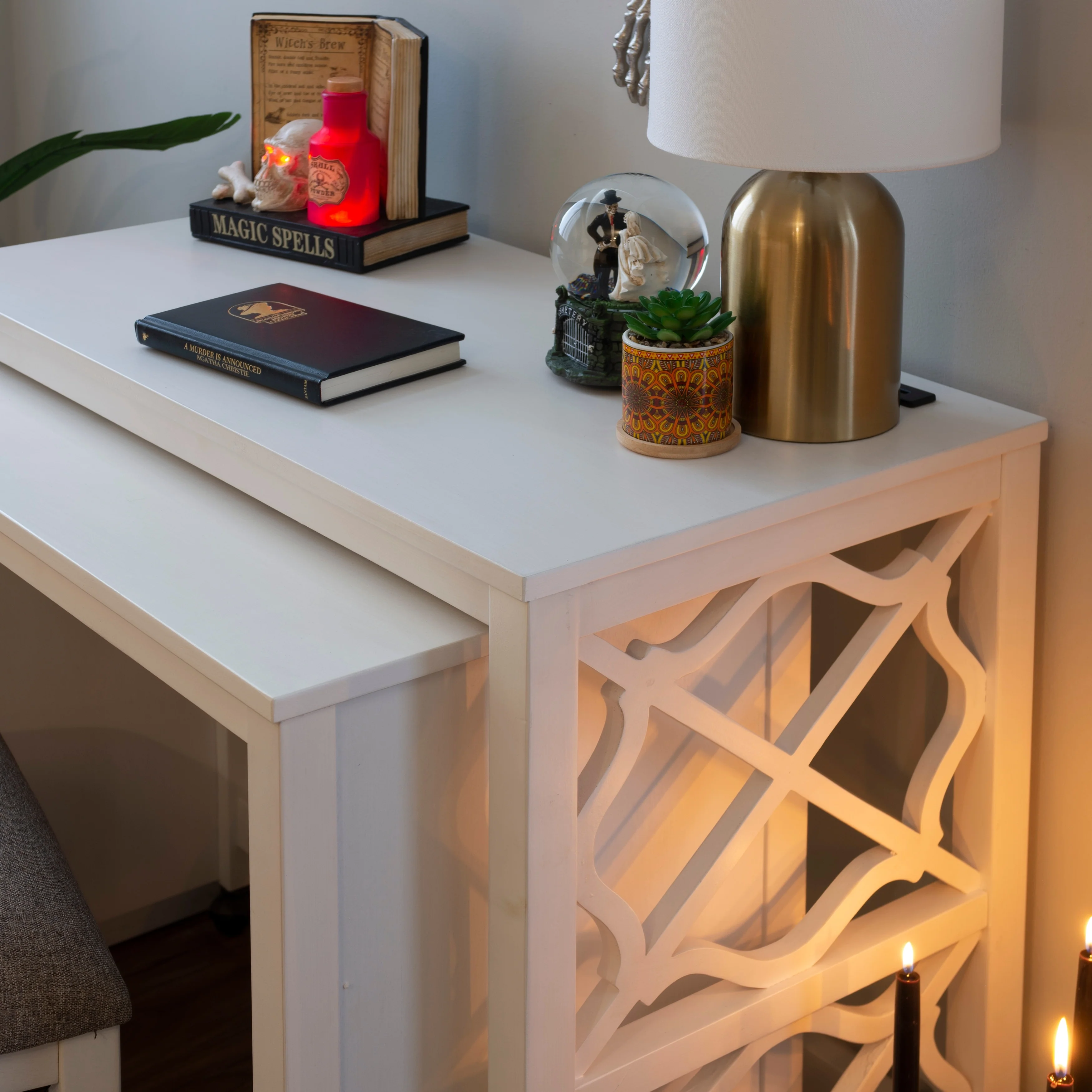 Nichols White Wodden Nesting Rolling Desk and Stool Set