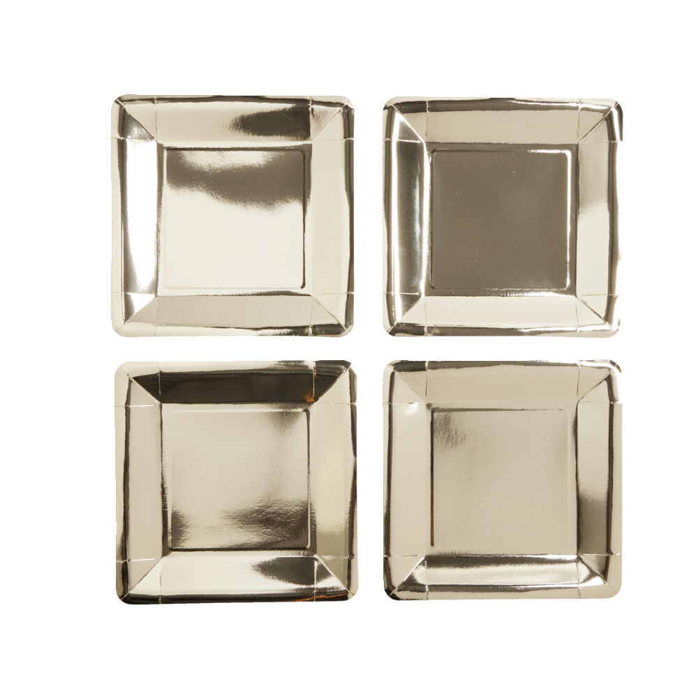 Plateau de présentation carré x4 en carton métallisé doré 23x23cm