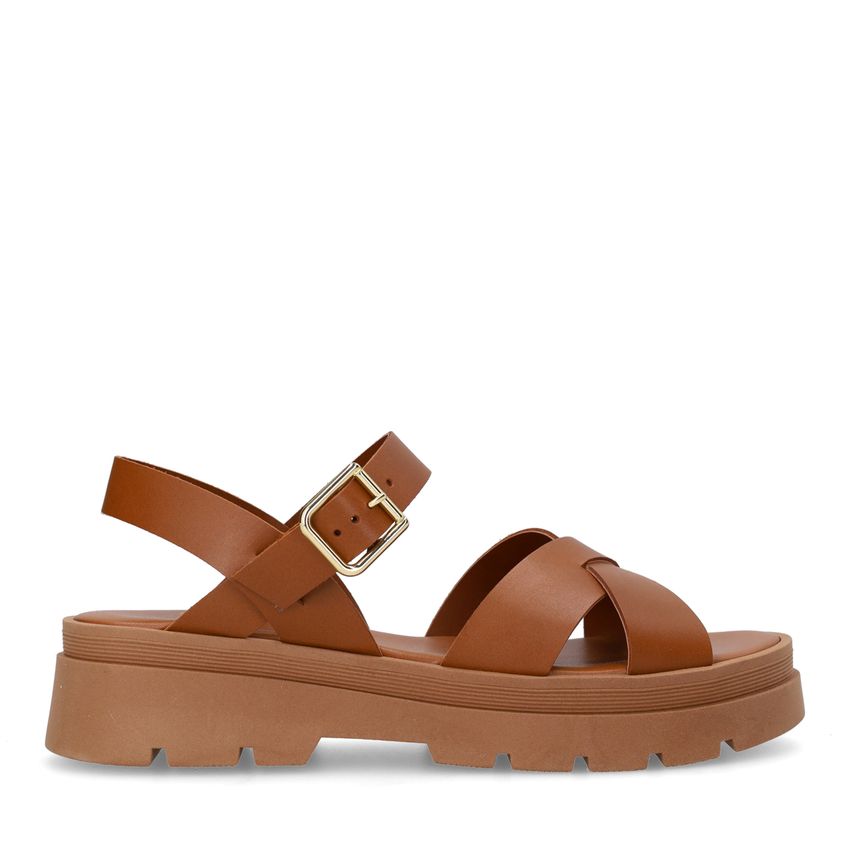 Manfield Cognac leren sandalen