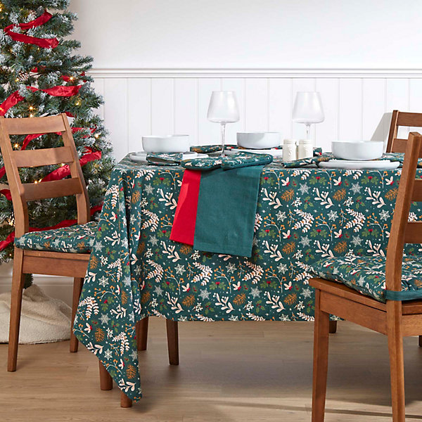 Nappe de table noël en 100% coton - Forêt festive Vert - 137 x 137 cm - HOMESCAPES - Lavable en machine