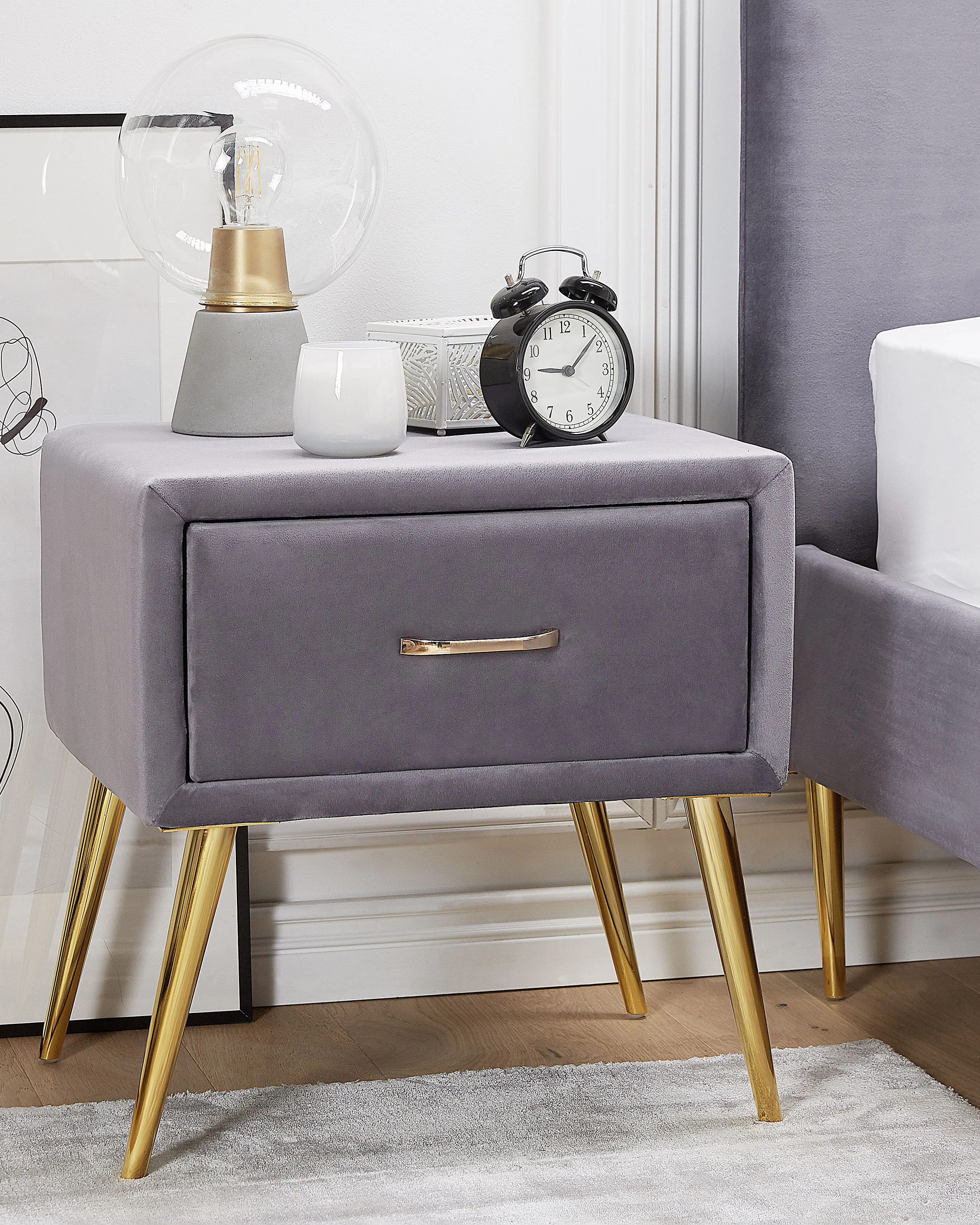 1 Drawer Bedside Table FLAYAT Velvet Grey
