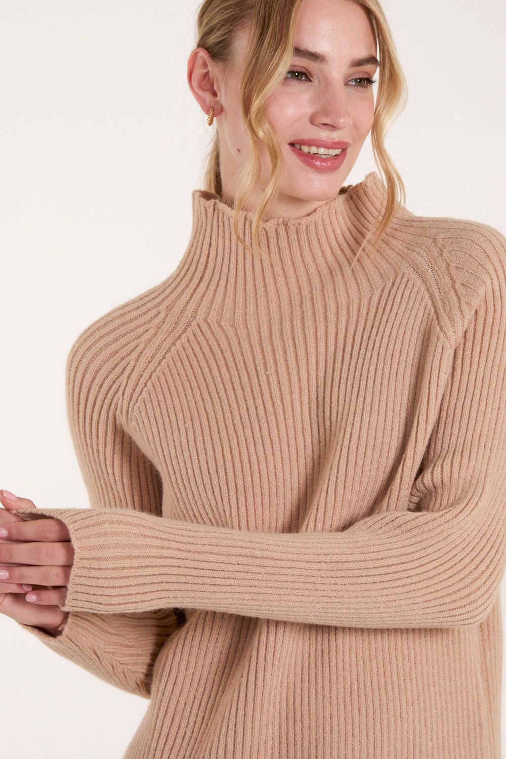 Blue Vanilla Double Hem Detail High Neck Jumper