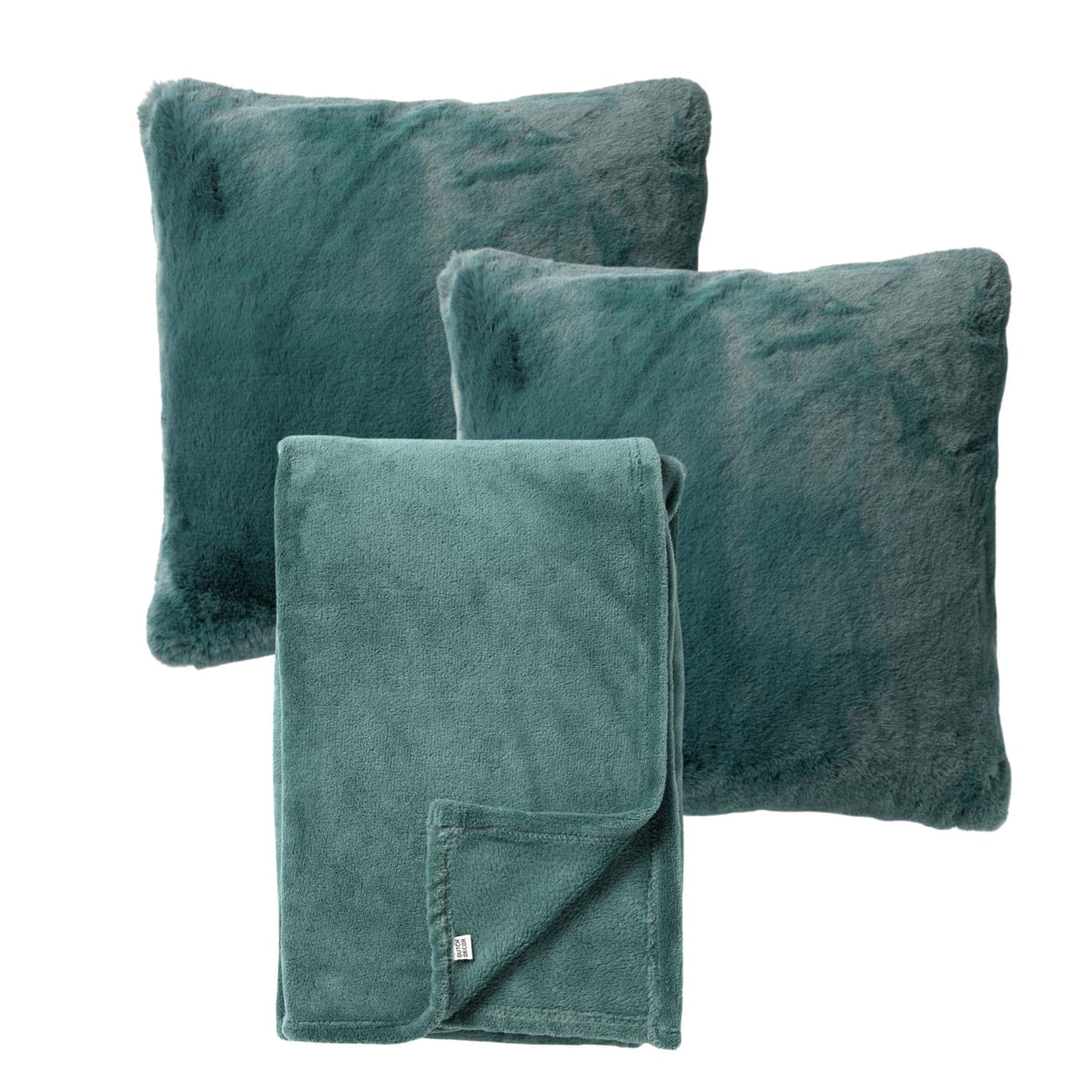 VOORDEELSET - 3-delig - Zaya & Harvey - 2 sierkussens 45x45 cm - 1 plaid 150x200 cm - groen