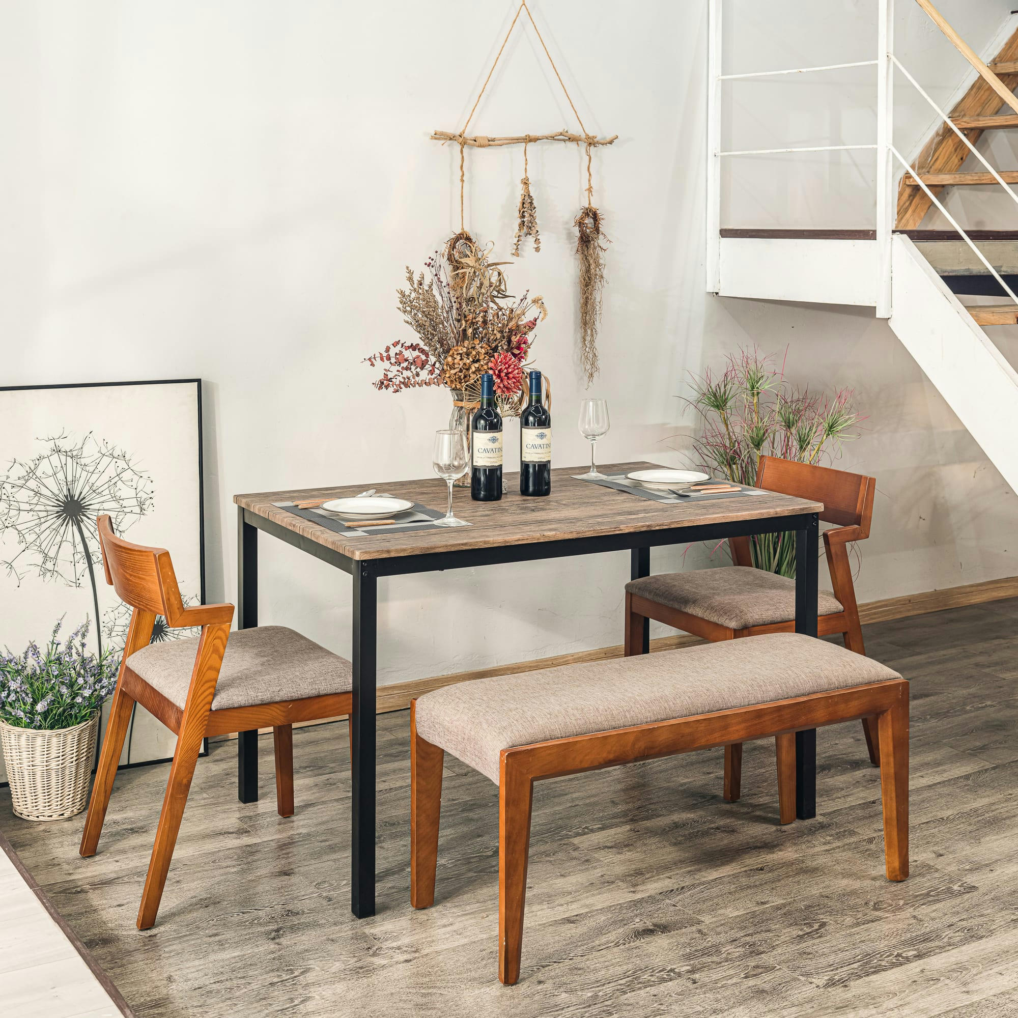 - Table a manger 4 personnes en métal et bois gris L120