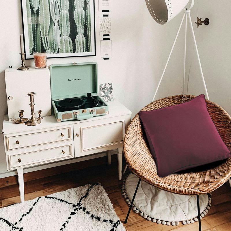 COTTON - Coussin de sol en polycoton rouge bourgogne 70x70