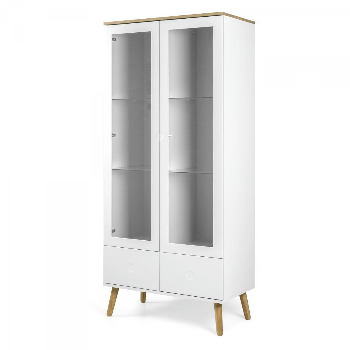 ZINO - Armoire scandinave portes vitrées avec tiroirs blanc