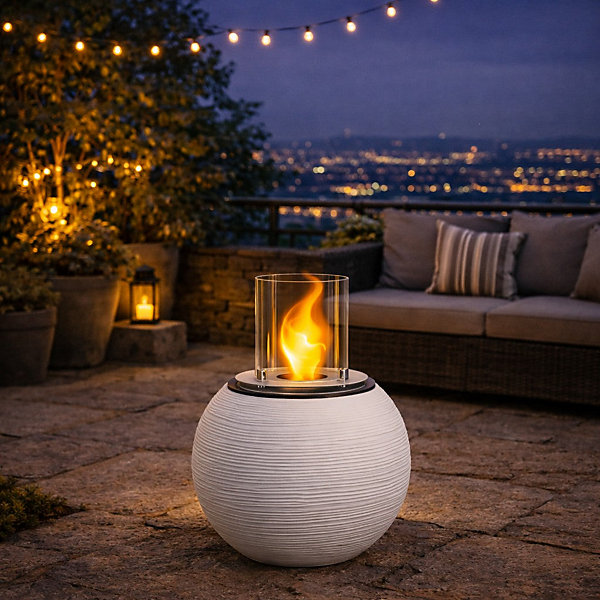 Cheminée à bioéthanol, brasero de jardin, sur pied, pour usage intérieur et extérieur, BOTTICELLIWhite Pearl, d.40xh.54