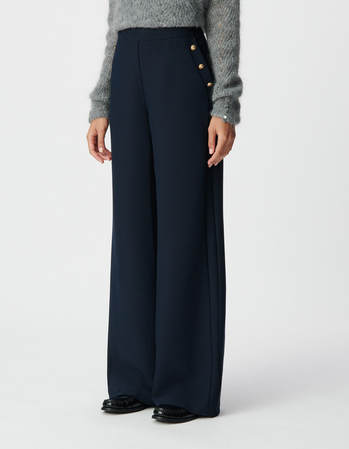 Pantalon droit marine flanelle Femme