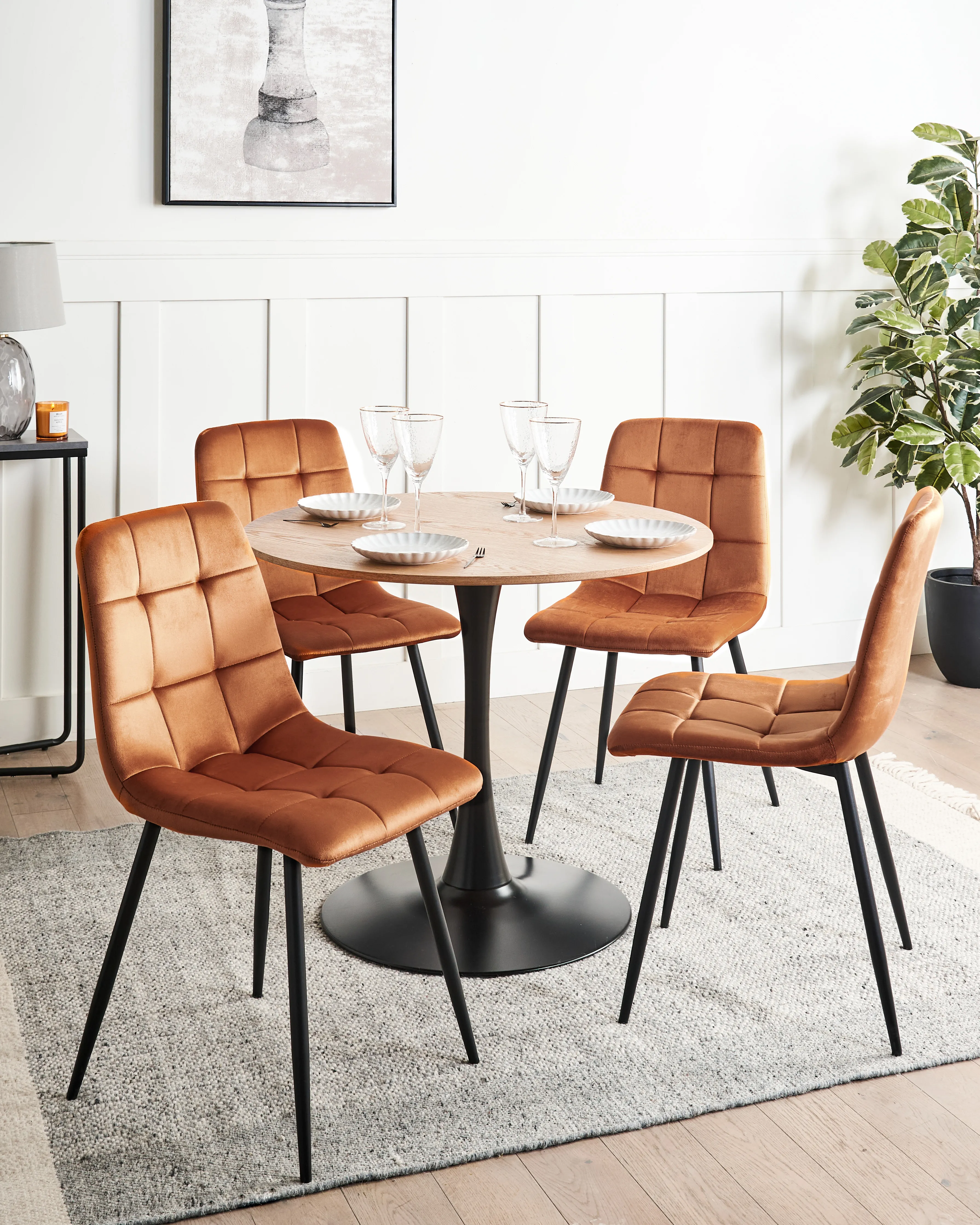 Set of 4 Dining Chairs POWELL Velvet Orange