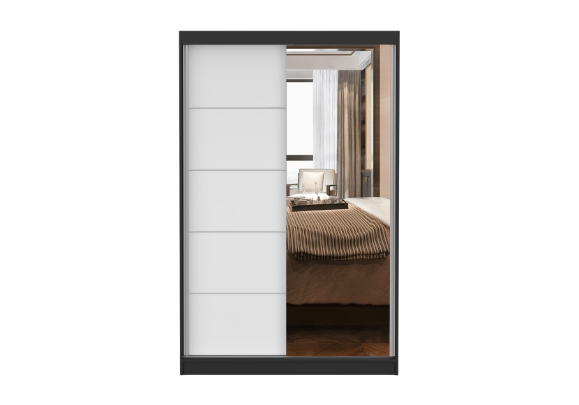 Szafa przesuwna z lustrem NEOMI 05 120 cm Czarny mat/Biały mat