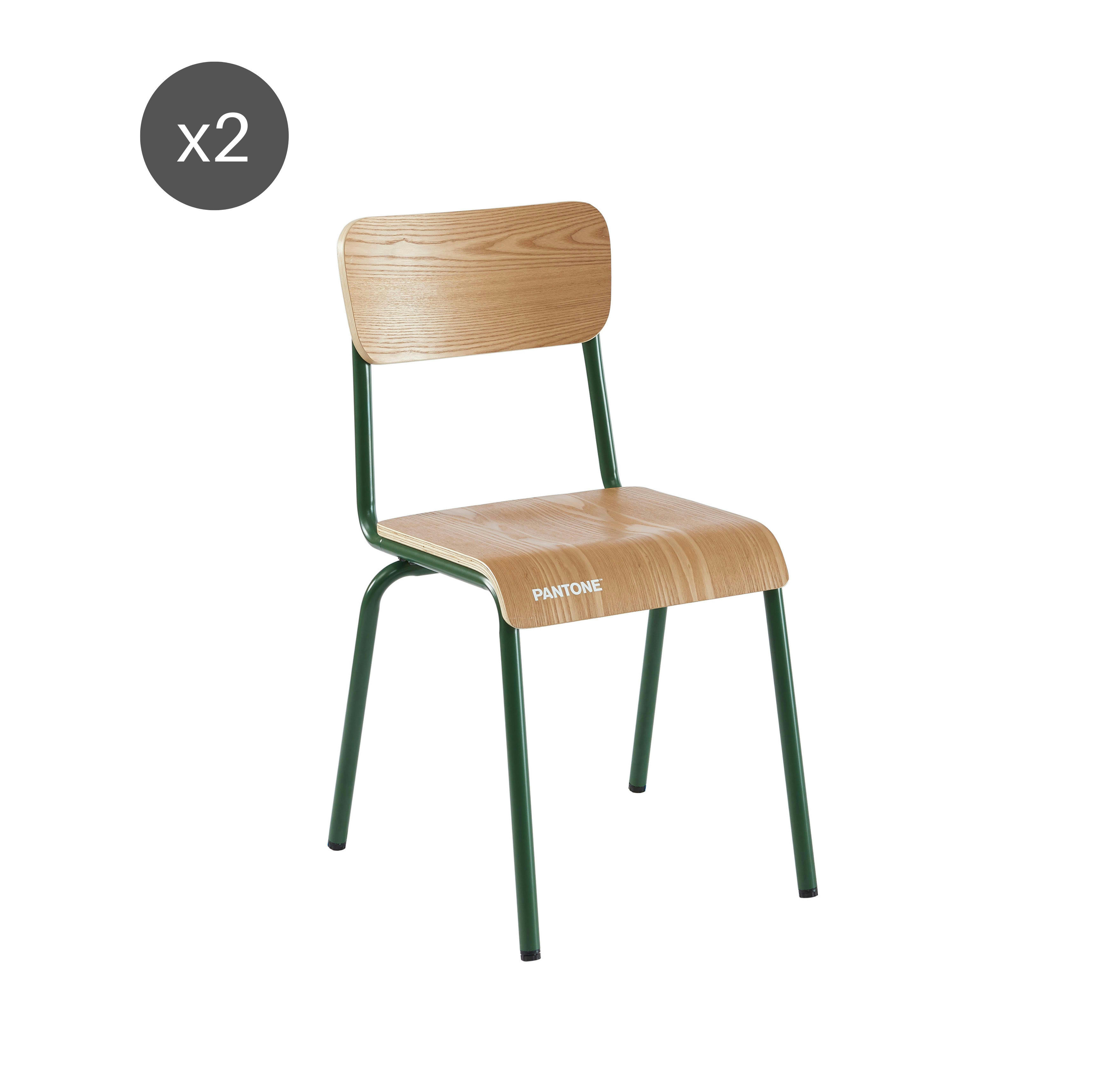 PANTONE - Lot de 2 chaises  kaki et placage frêne vert olive