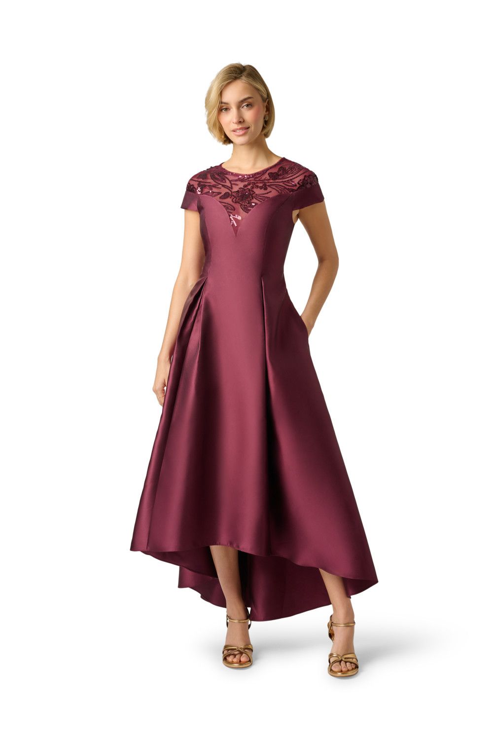 Papell Studio Combo Mikado Hi Low Gown