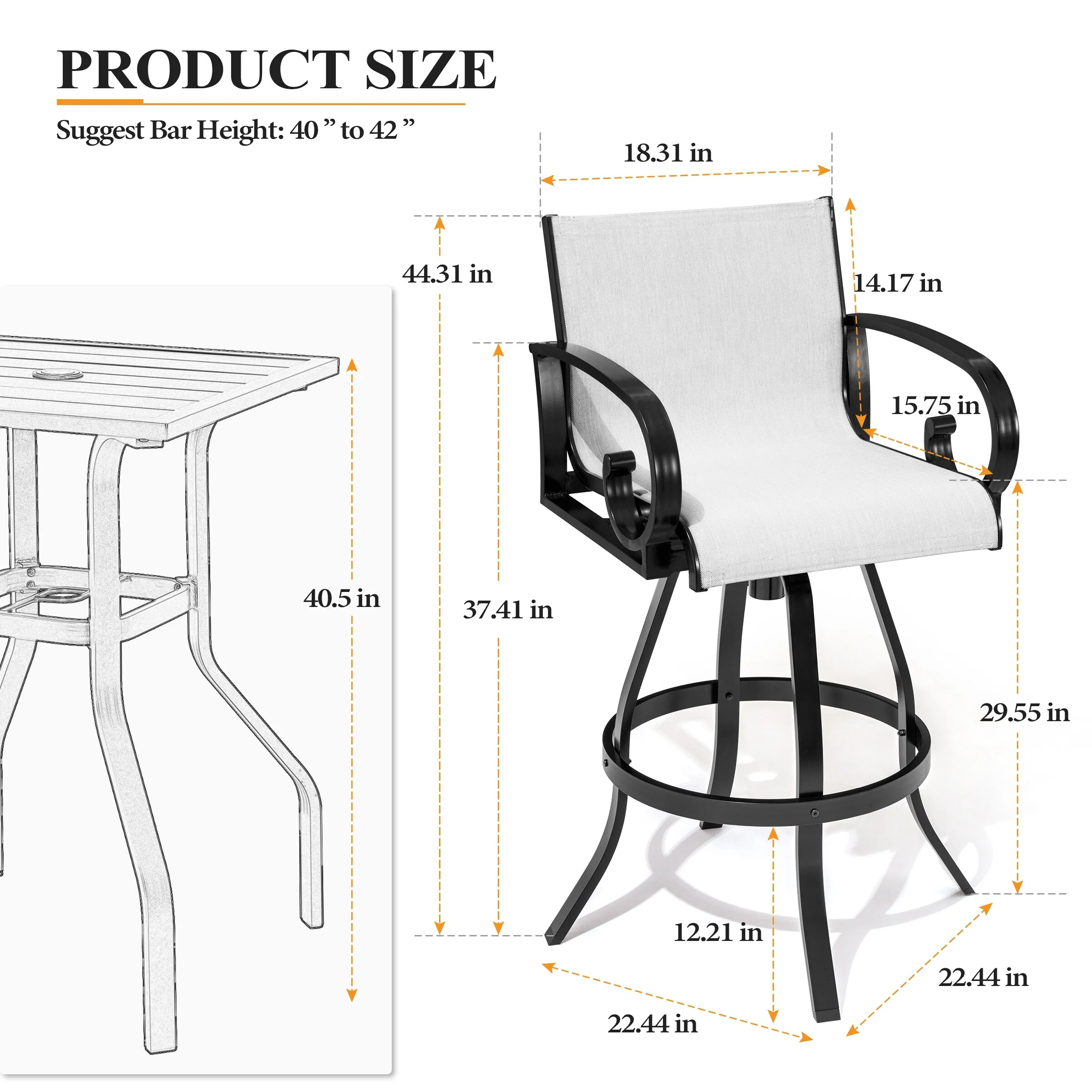 Outdoor Bar Stools Set of 4 Aluminum Swivel Bar Chairs with Sunbrella Textilene Mesh - See Picture