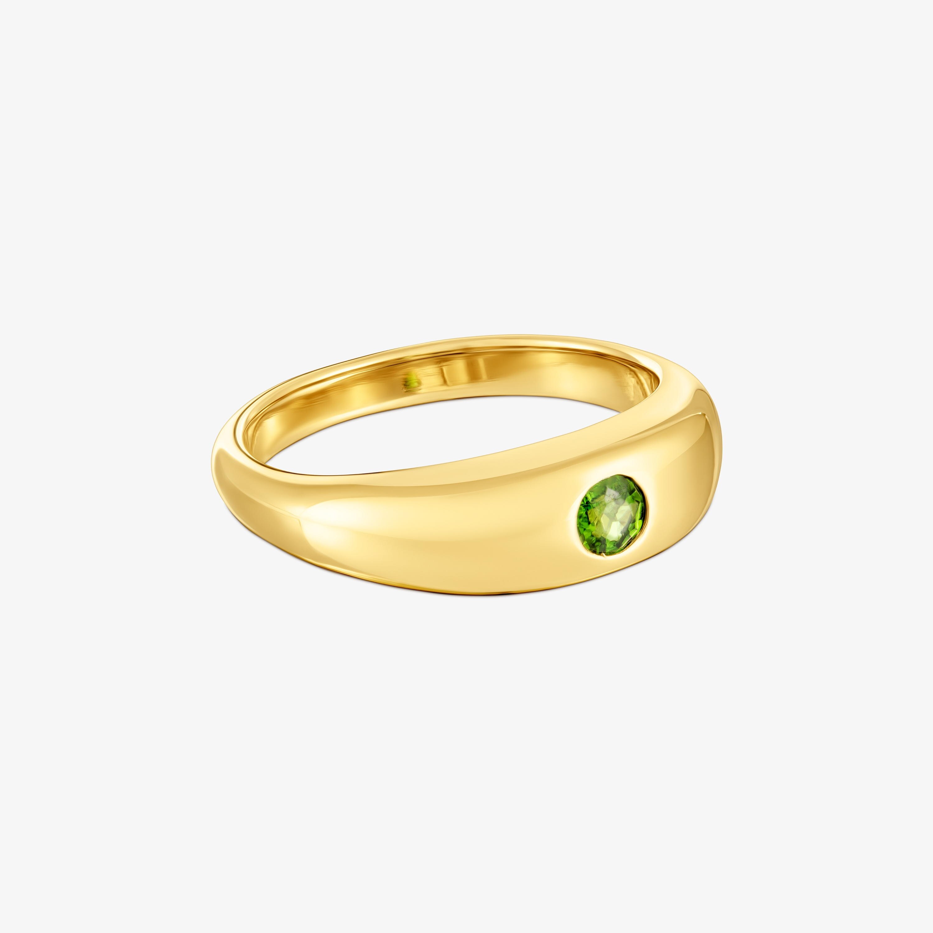 Anillo sello con baño de oro 18 kt sobre plata y cromo diópsido Basic Colors