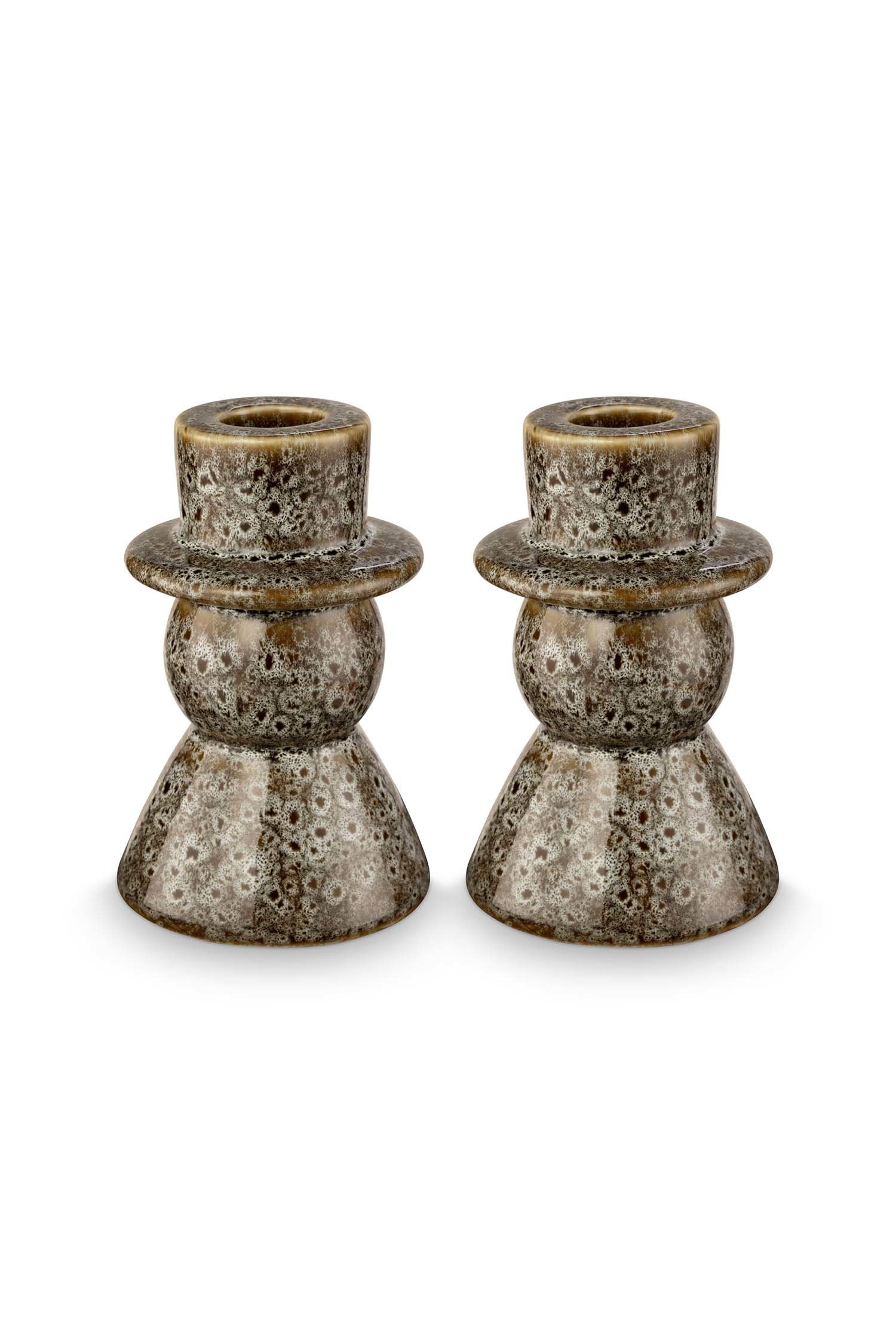 vtwonen Set/2 Kandelaren – Keramiek Groen – Kaarshouders Woonaccessoires – 7.8x12 cm