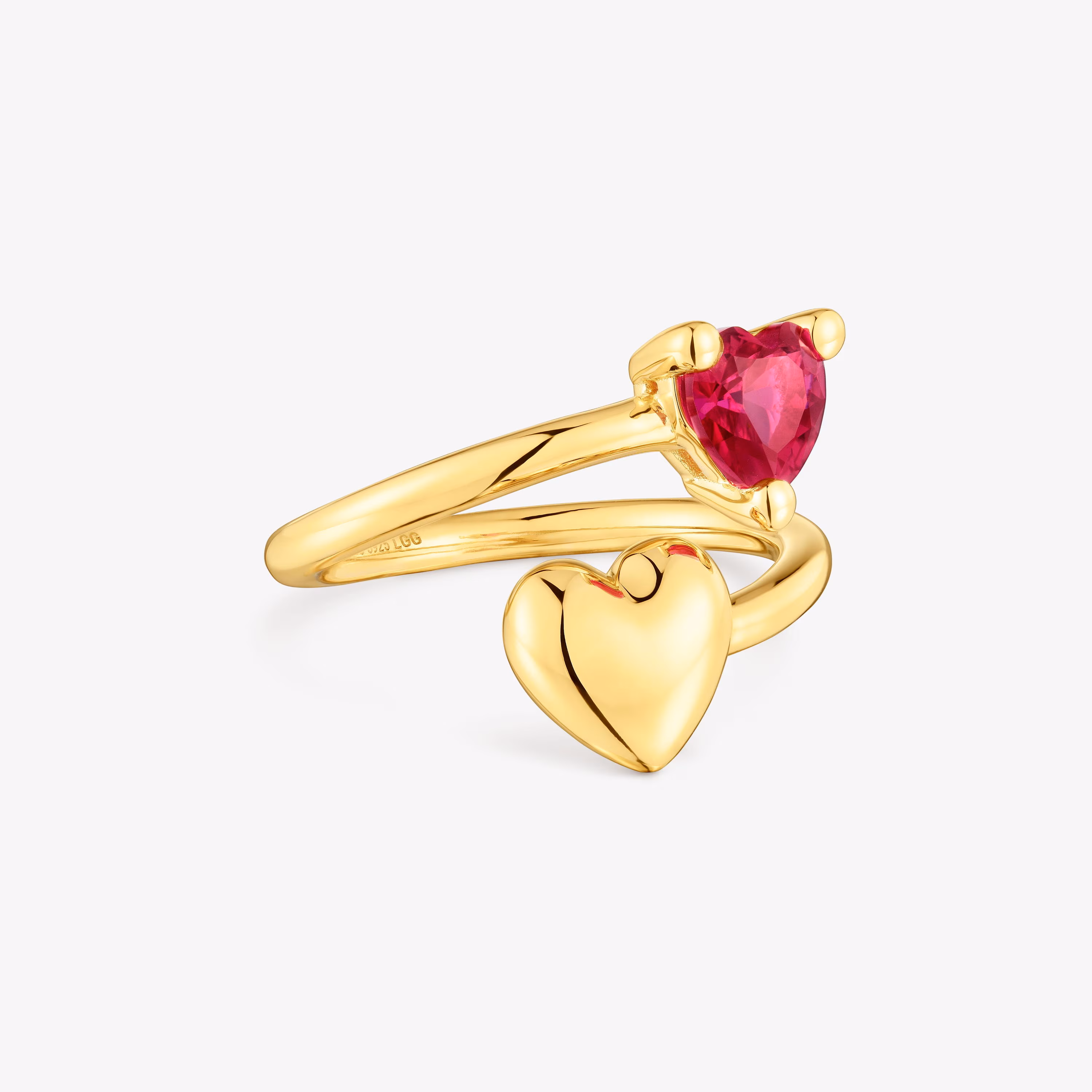 Anillo abierto con baño de oro 18 kt sobre plata y rubí creado en laboratorio Garden Of Love LGG