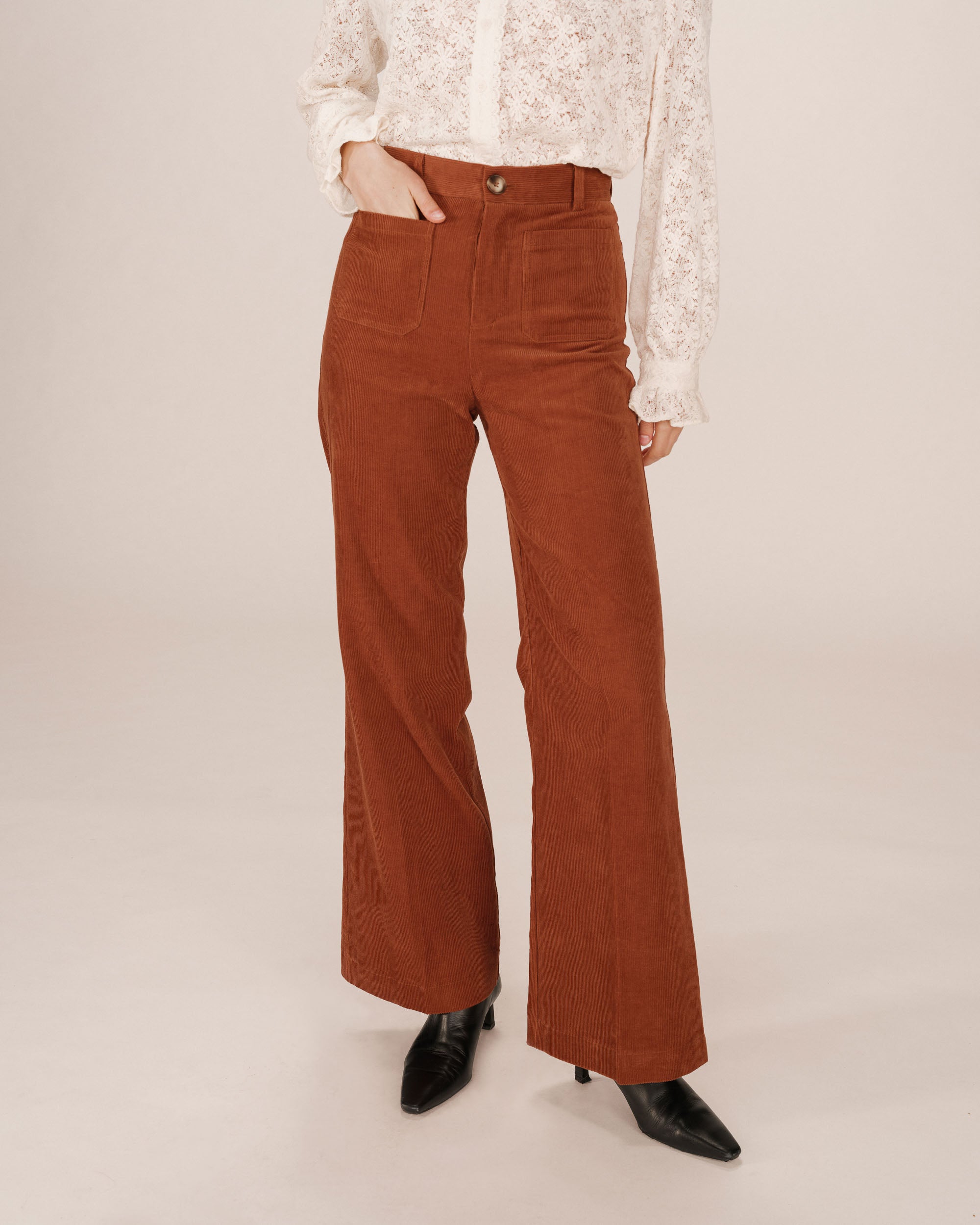 Pantalon large velours brique Samba