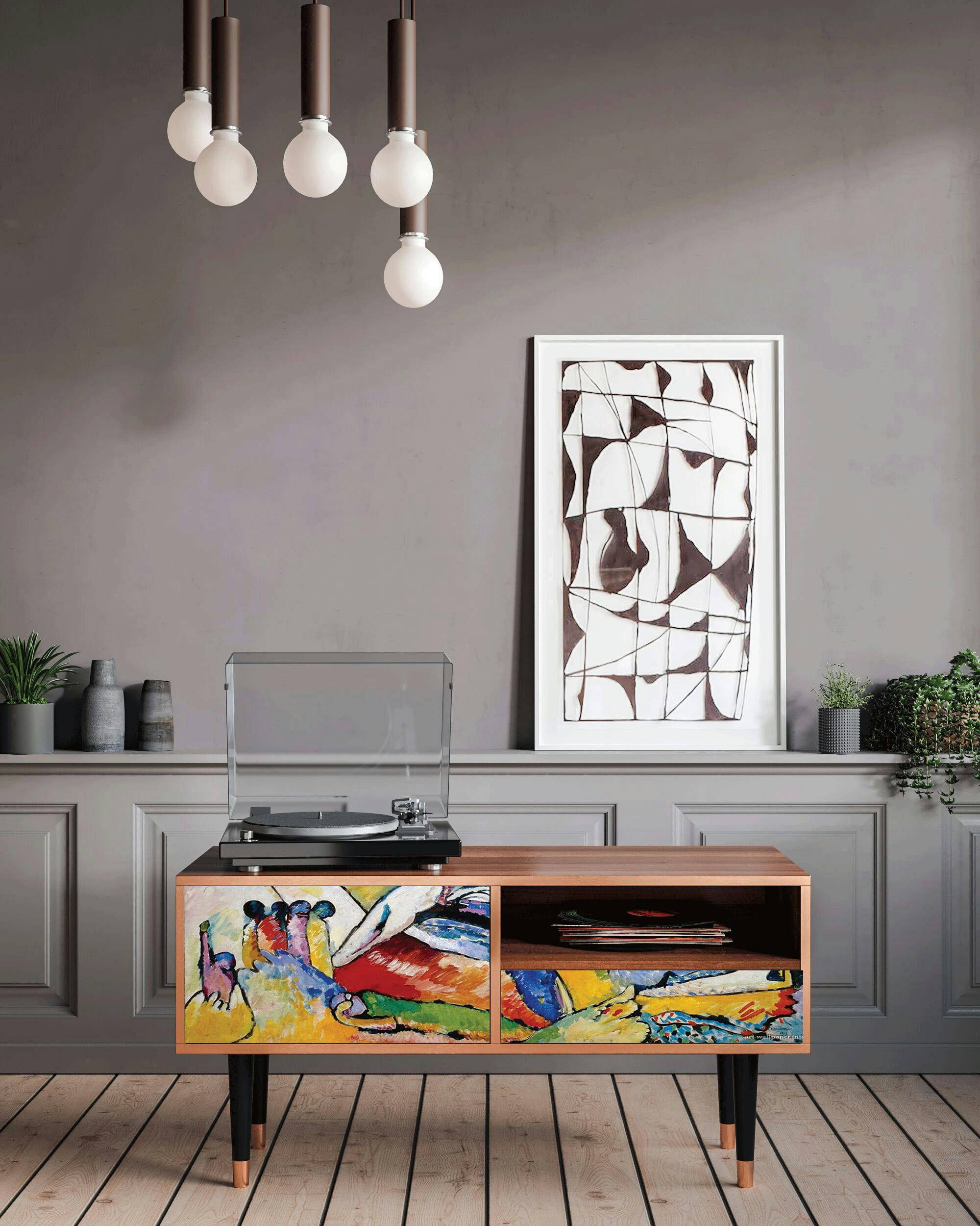 IMPROVISATION 26 BY WASSILY KANDINSKY - Meuble TV  multicolore 1 tiroir et 1 porte L 115 cm