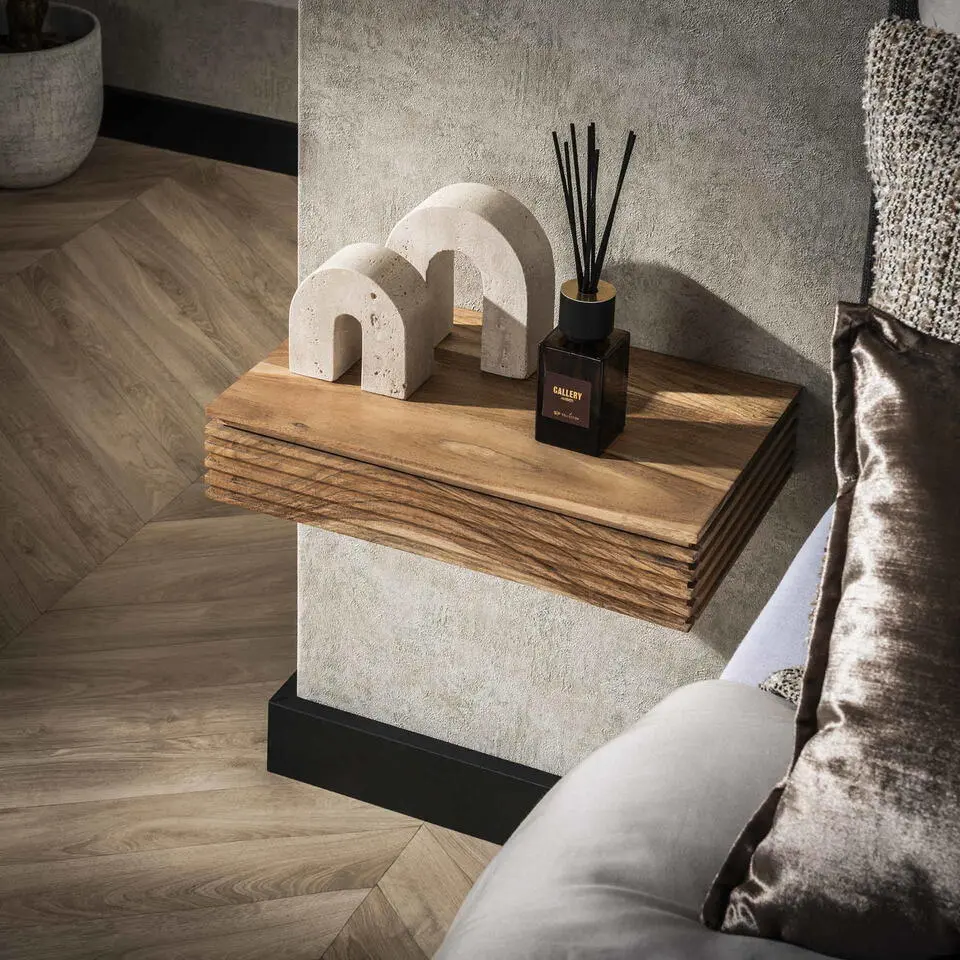 Nachtkastje Naturel Acaciahout - Set van 2 - 40x25x8cm