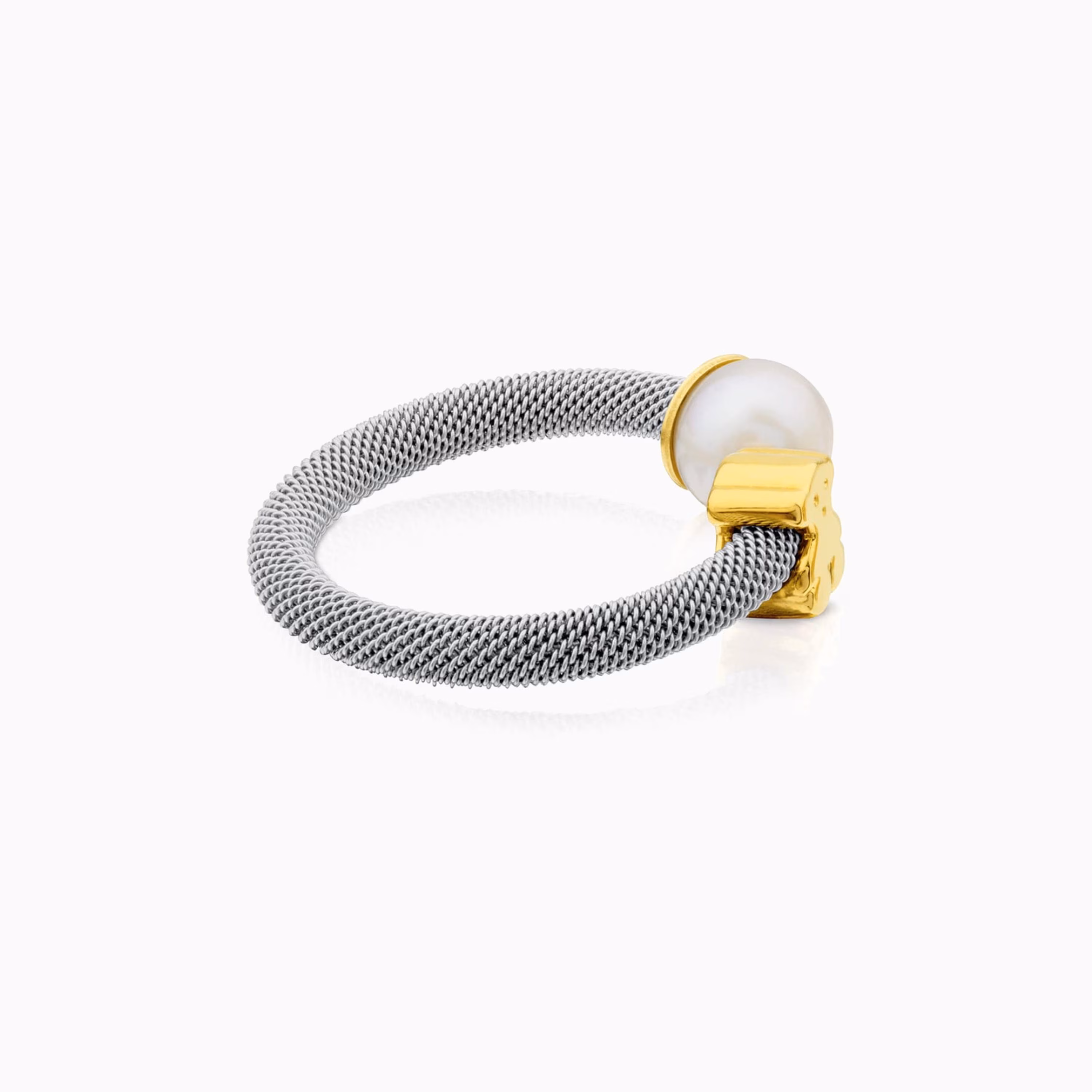 Anillo de acero y oro con perla cultivada Icon Mesh