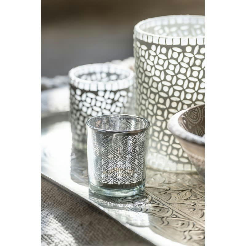 MOTIFS - Photophore verre gris H17cm