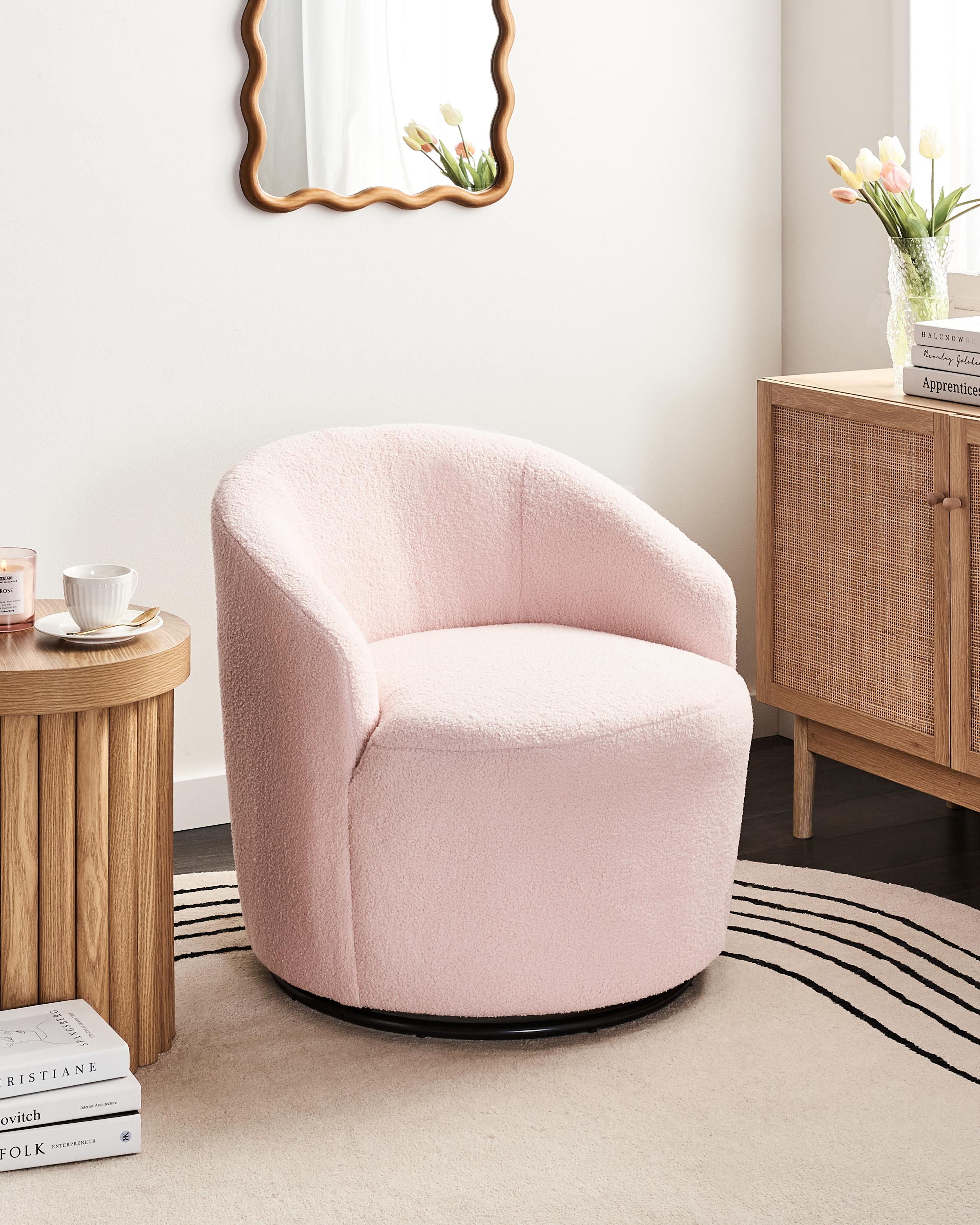 Swivel Armchair DAVIK Boucle Pastel Pink